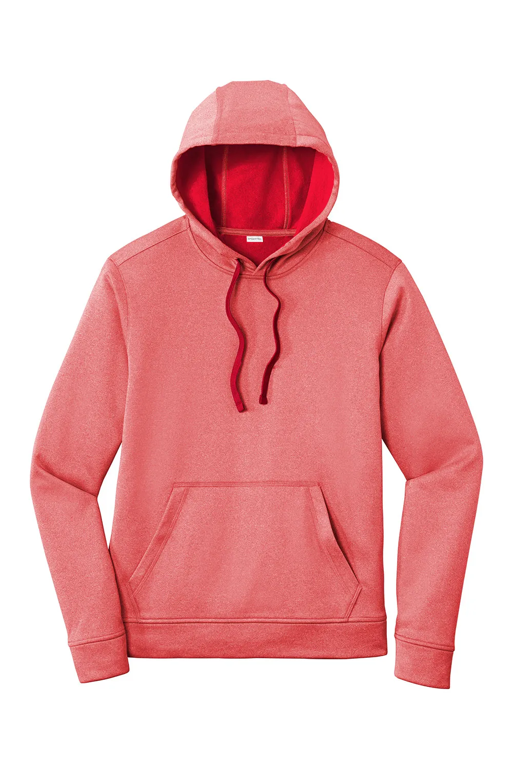 Sport-Tek Mens Heather Sport-Wick Moisture Wicking Fleece Hooded Sweatshirt Hoodie w/ Pouch Pocket - Heather Deep Red - Closeout