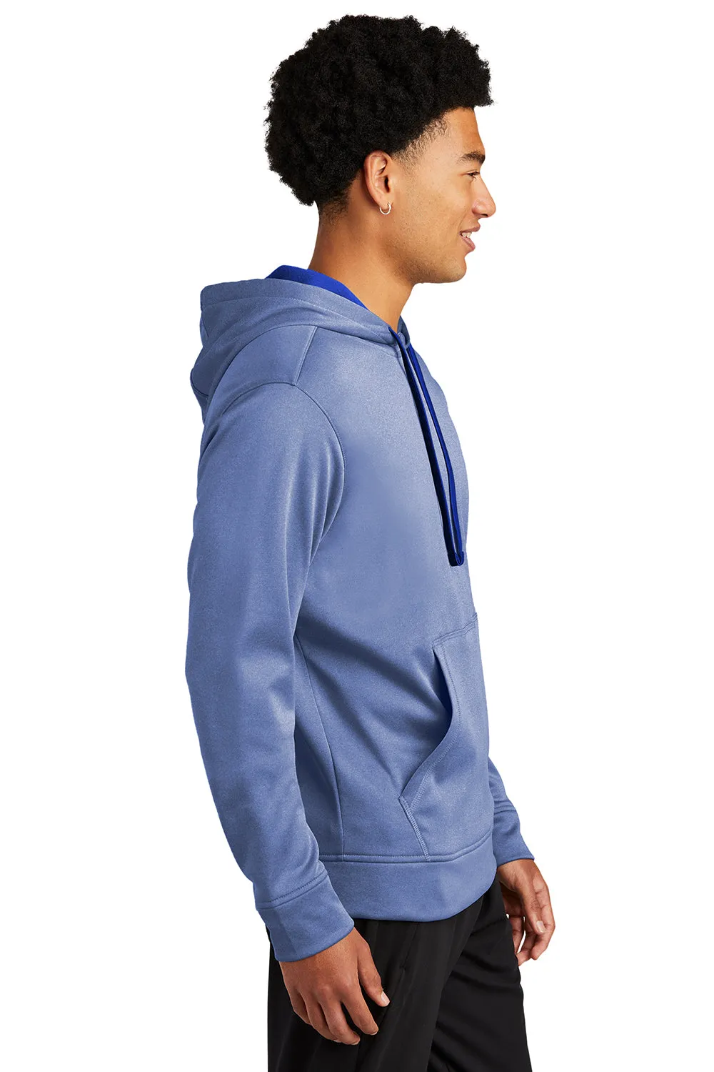 Sport-Tek Mens Heather Sport-Wick Moisture Wicking Fleece Hooded Sweatshirt Hoodie w/ Pouch Pocket - Heather True Royal Blue - Closeout