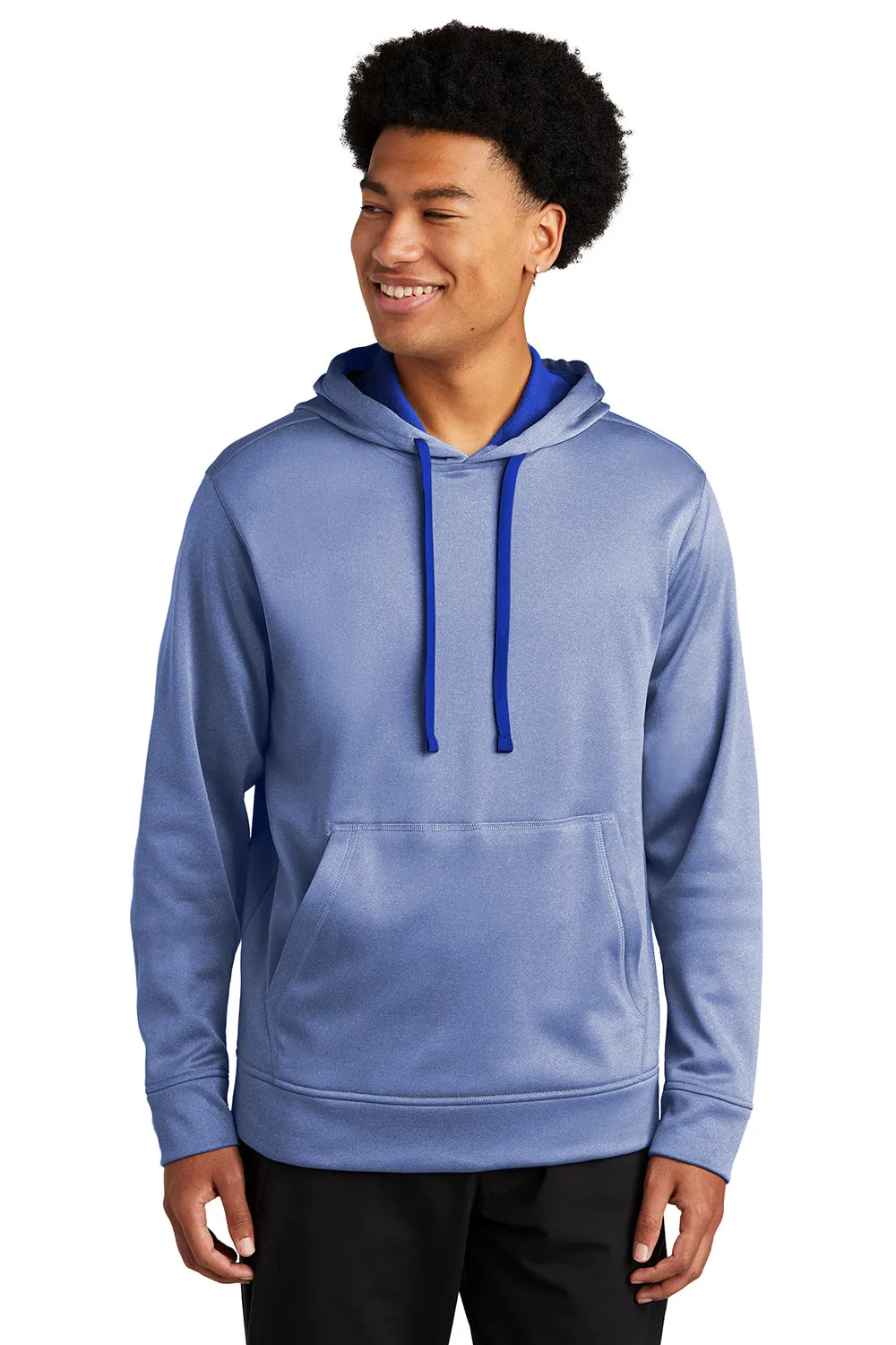 Sport-Tek Mens Heather Sport-Wick Moisture Wicking Fleece Hooded Sweatshirt Hoodie w/ Pouch Pocket - Heather True Royal Blue - Closeout