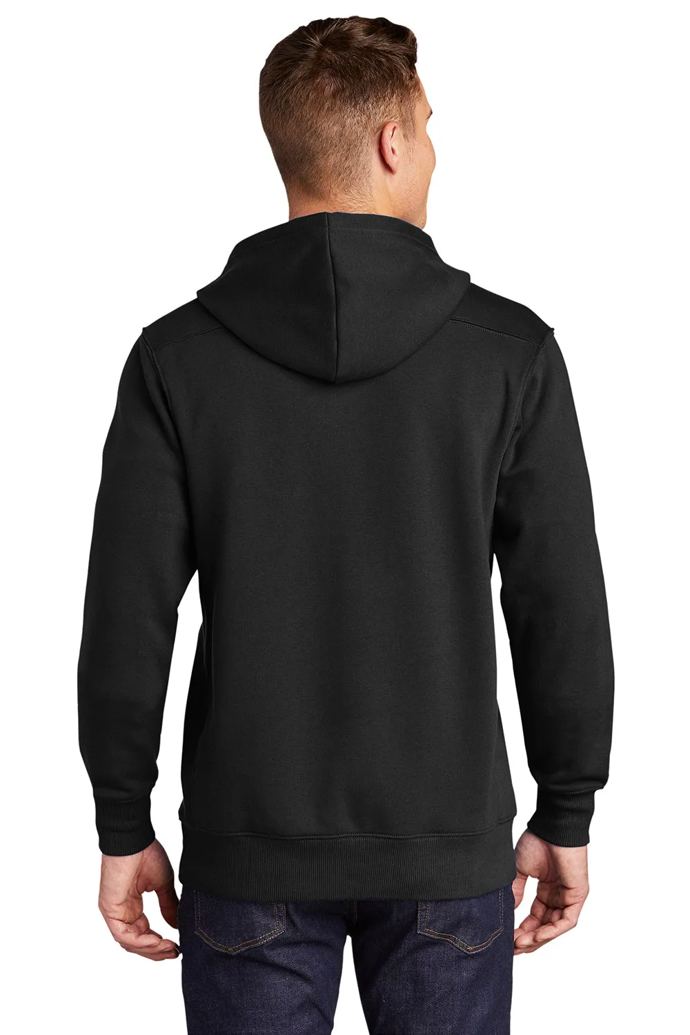Sport-Tek Mens Lace Up Fleece Hooded Sweatshirt Hoodie w/ Pouch Pocket - Black