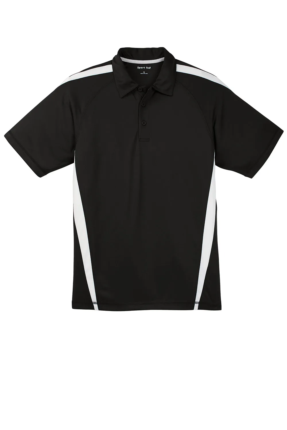 Sport-Tek Mens Micro-Mesh Moisture Wicking Short Sleeve Polo Shirt - Black/White