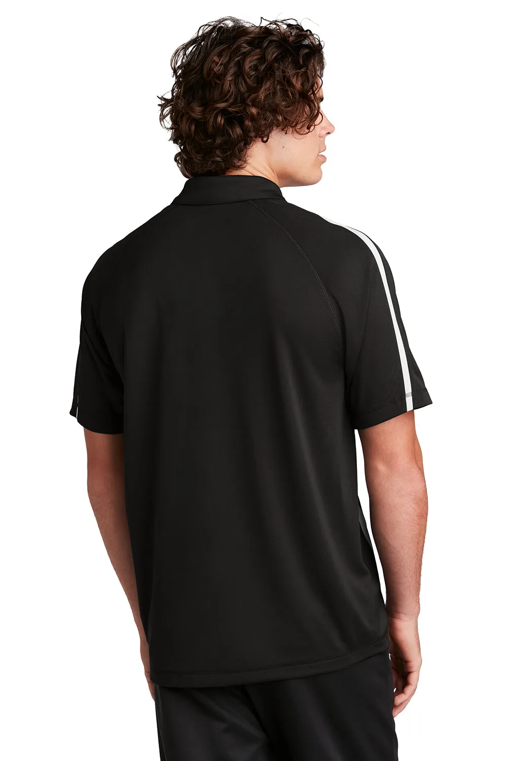 Sport-Tek Mens Micro-Mesh Moisture Wicking Short Sleeve Polo Shirt - Black/White