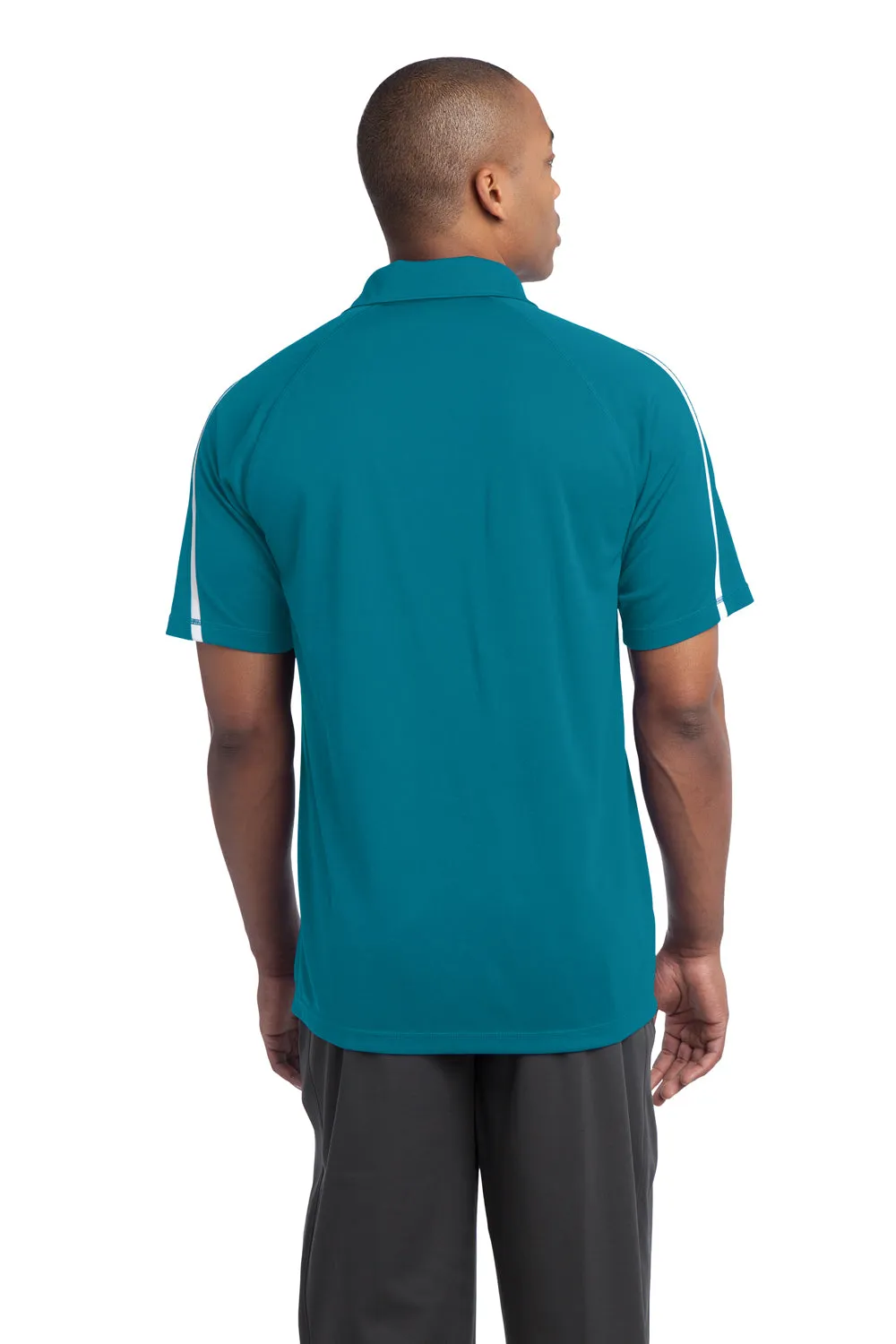 Sport-Tek Mens Micro-Mesh Moisture Wicking Short Sleeve Polo Shirt - Blue Wake/White - Closeout