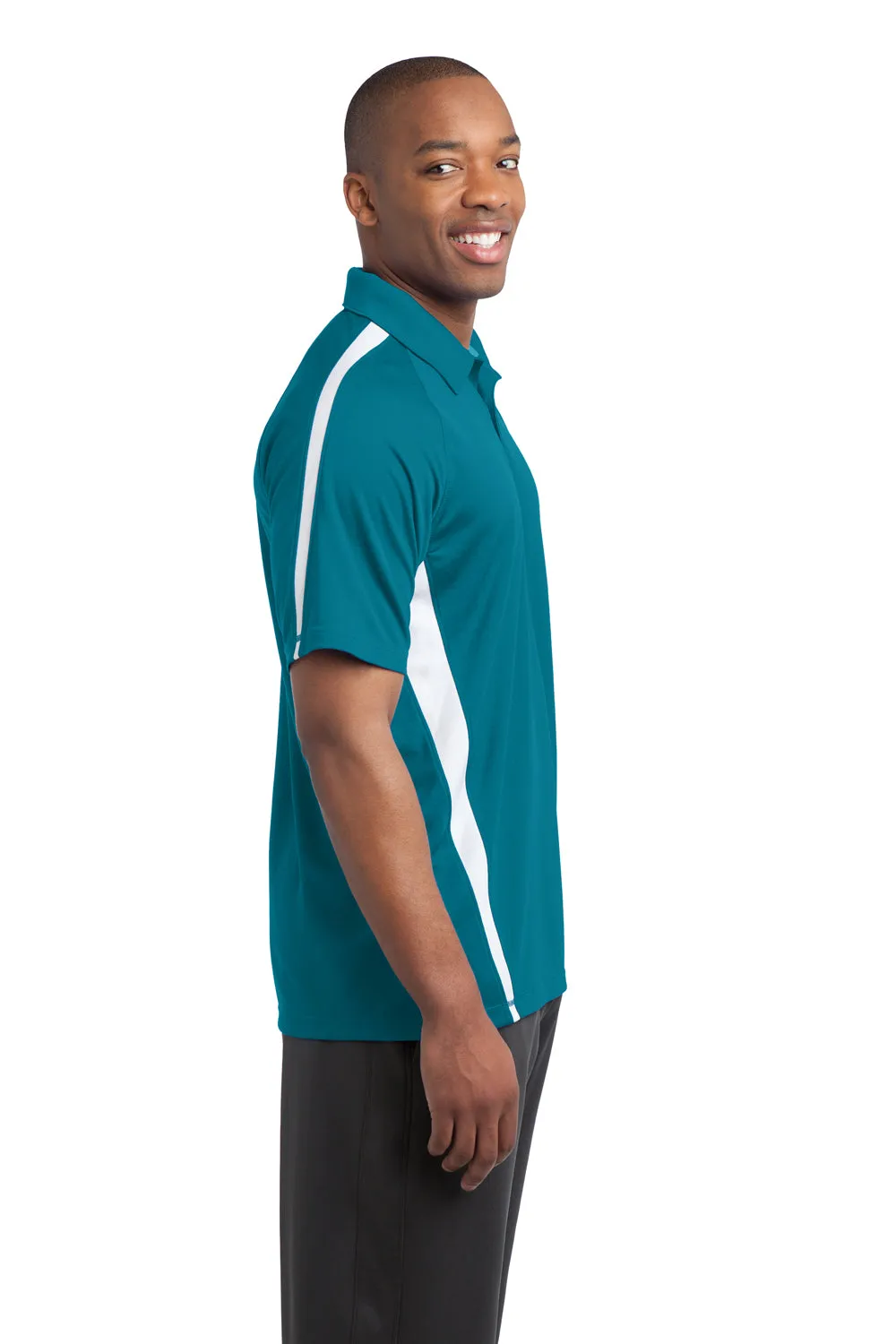 Sport-Tek Mens Micro-Mesh Moisture Wicking Short Sleeve Polo Shirt - Blue Wake/White - Closeout