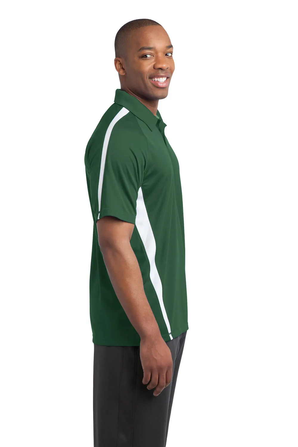 Sport-Tek Mens Micro-Mesh Moisture Wicking Short Sleeve Polo Shirt - Forest Green/White - Closeout