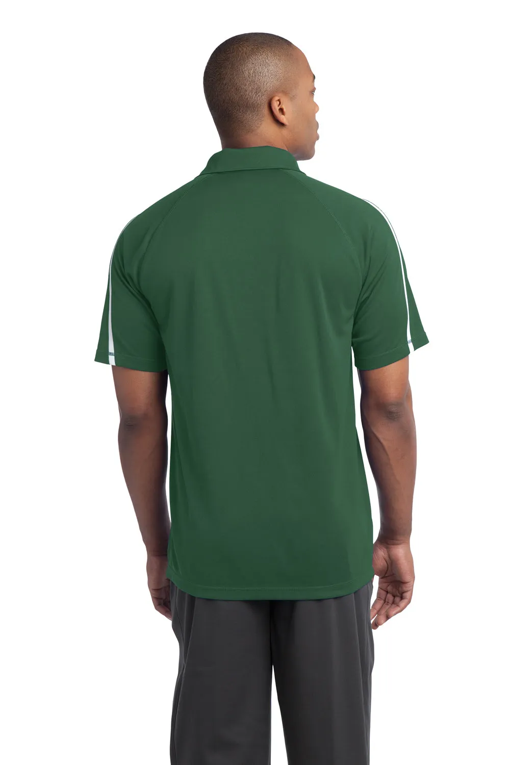 Sport-Tek Mens Micro-Mesh Moisture Wicking Short Sleeve Polo Shirt - Forest Green/White - Closeout