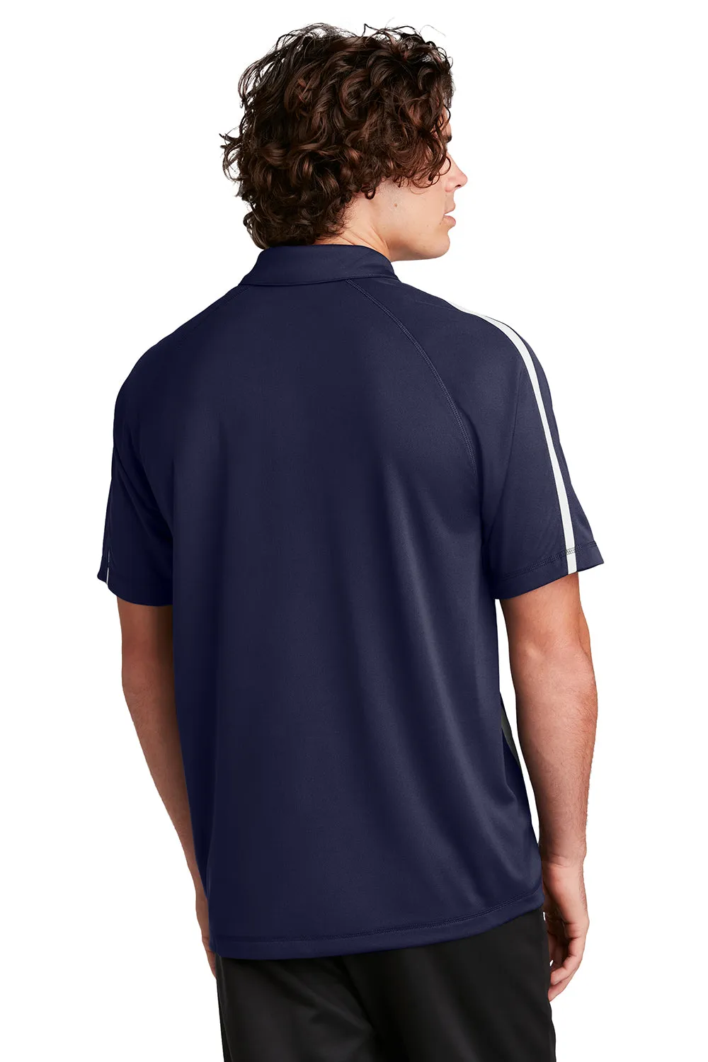 Sport-Tek Mens Micro-Mesh Moisture Wicking Short Sleeve Polo Shirt - True Navy Blue/White