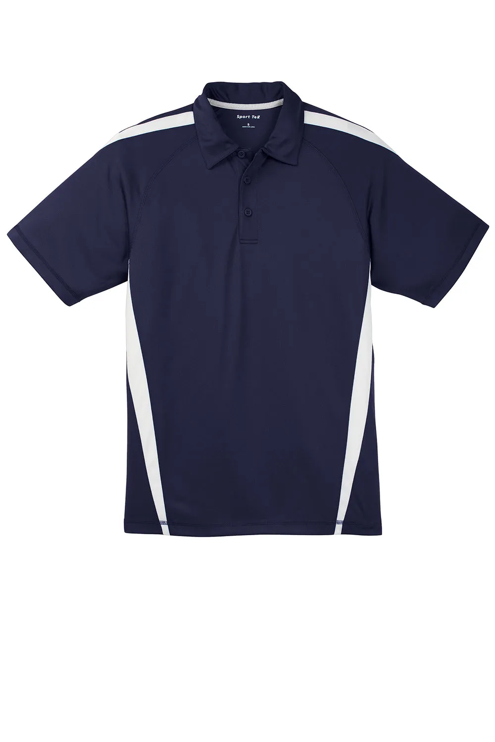 Sport-Tek Mens Micro-Mesh Moisture Wicking Short Sleeve Polo Shirt - True Navy Blue/White