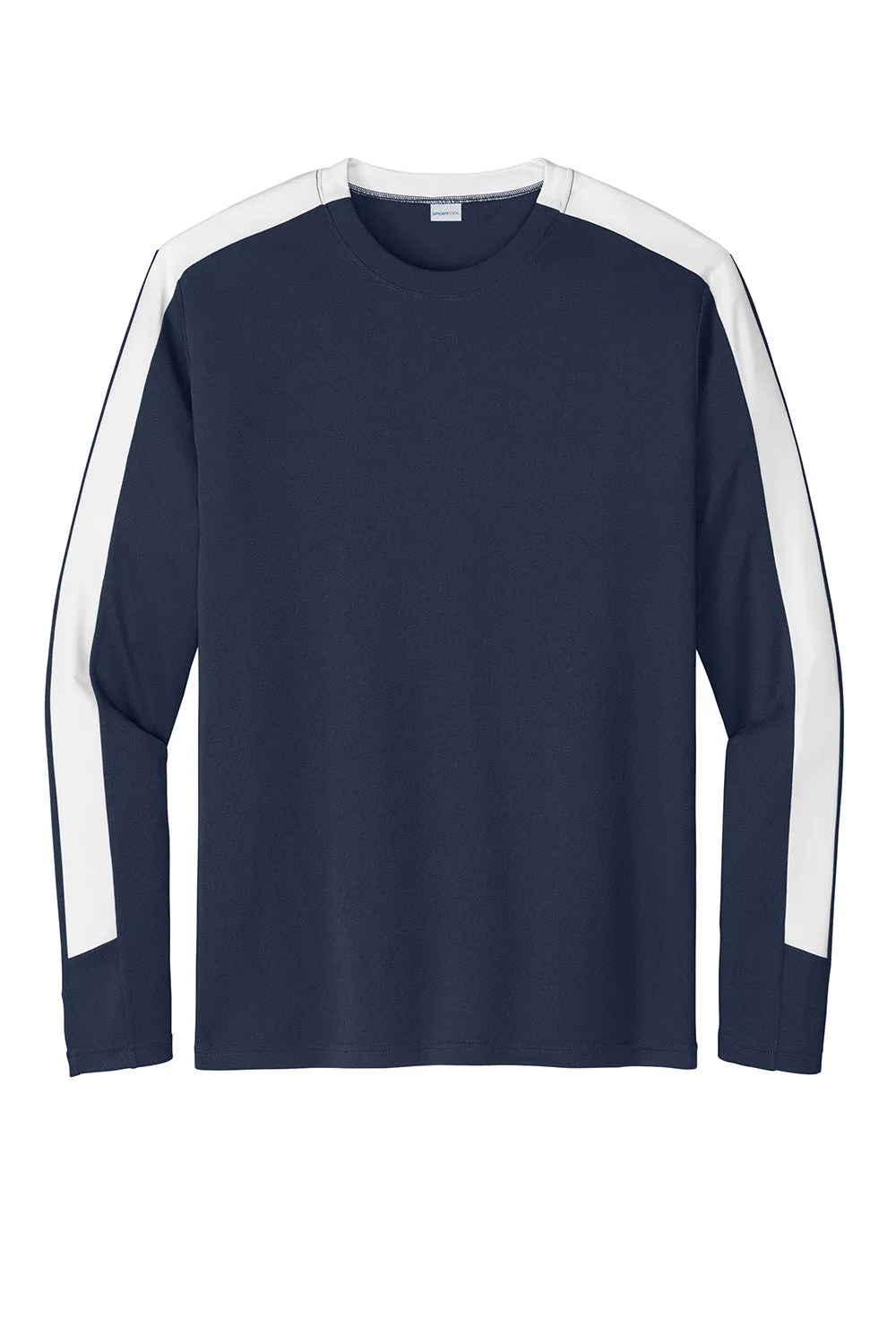 Sport-Tek Mens Moisture Wicking Competitor United Long Sleeve Crewneck T-Shirt - True Navy Blue/White