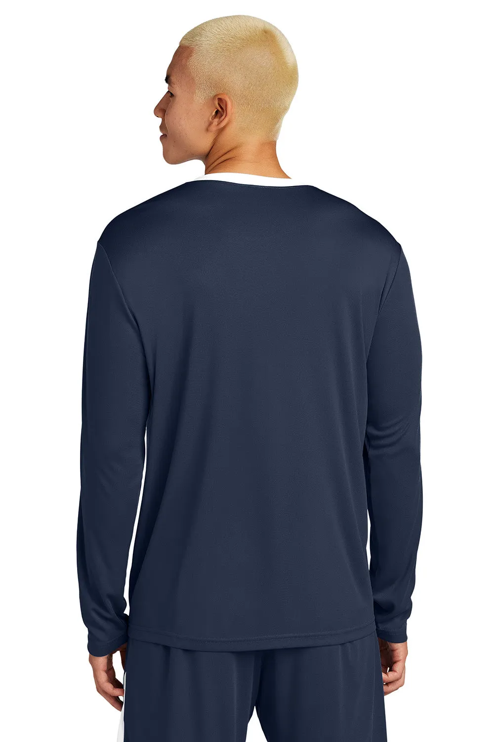 Sport-Tek Mens Moisture Wicking Competitor United Long Sleeve Crewneck T-Shirt - True Navy Blue/White