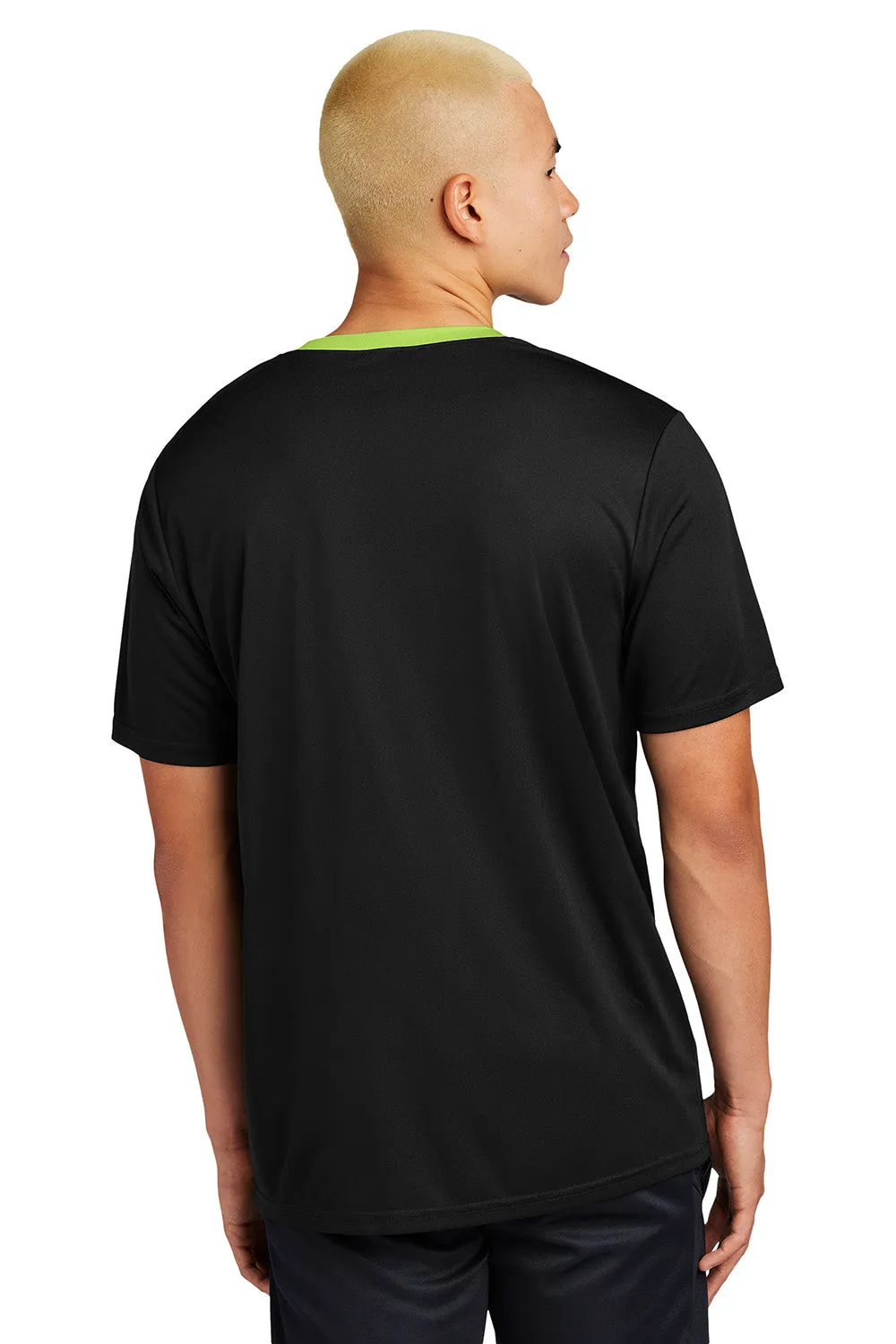 Sport-Tek Mens Moisture Wicking Competitor United Short Sleeve Crewneck T-Shirt - Black/Lime Shock Green