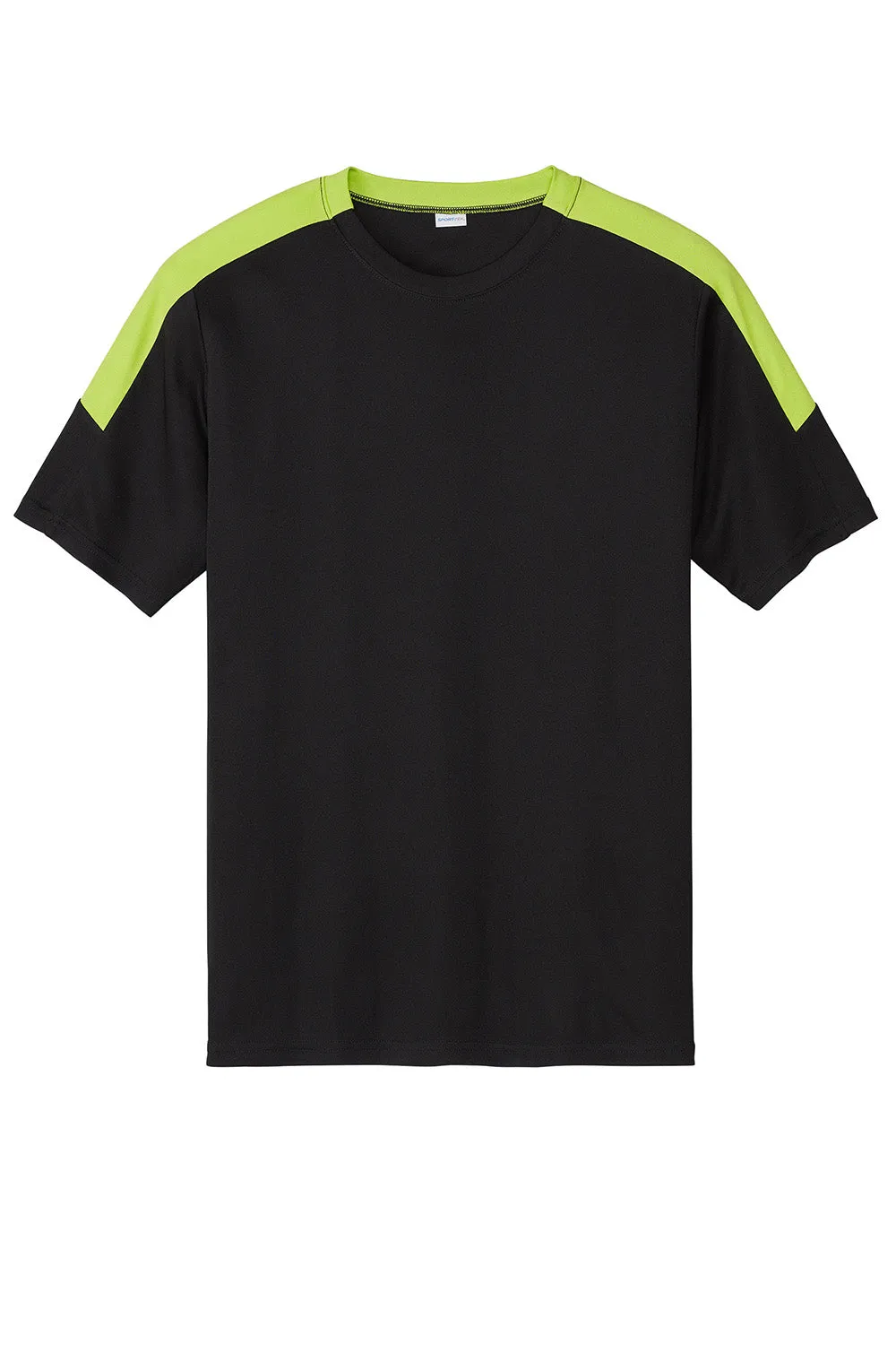 Sport-Tek Mens Moisture Wicking Competitor United Short Sleeve Crewneck T-Shirt - Black/Lime Shock Green