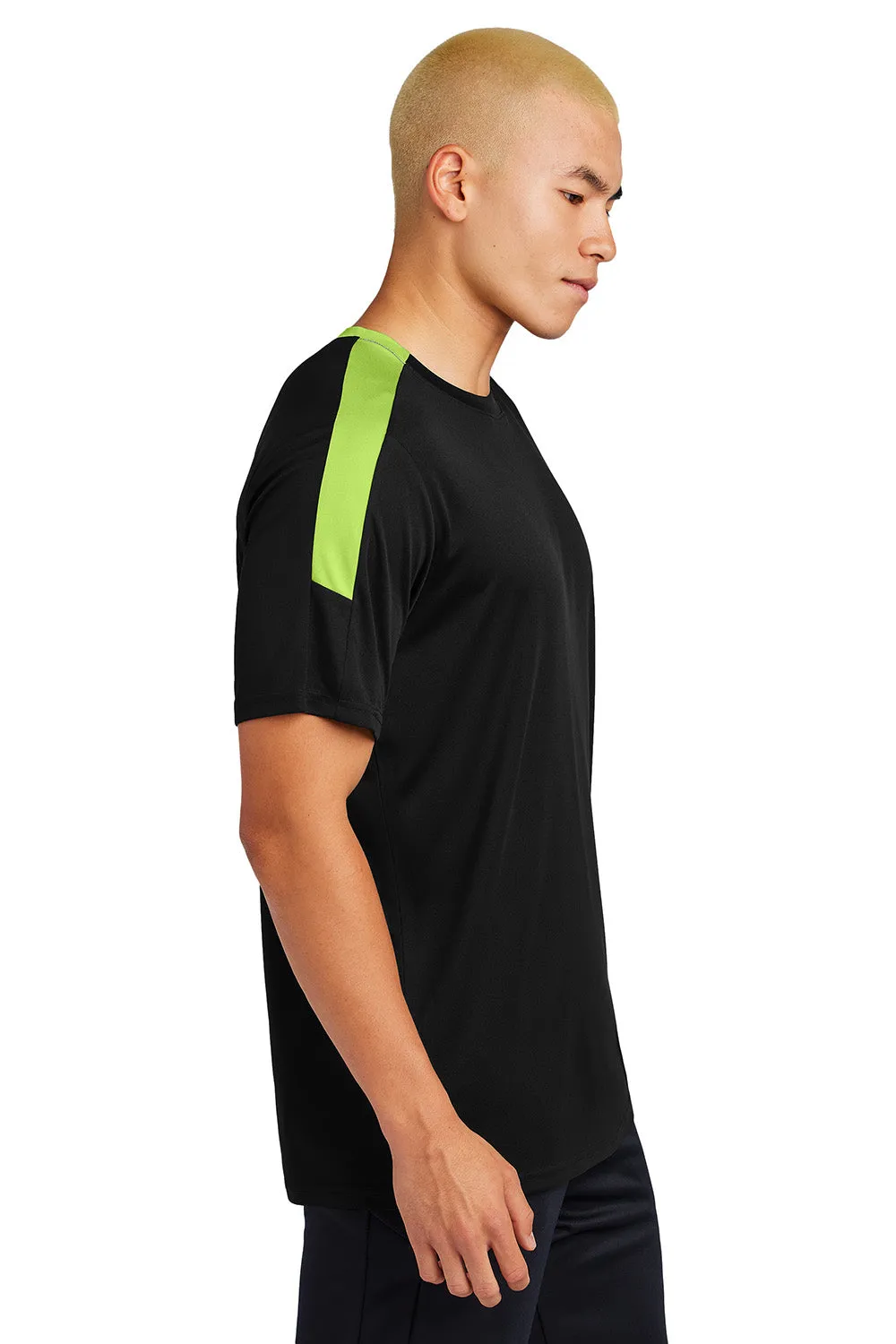 Sport-Tek Mens Moisture Wicking Competitor United Short Sleeve Crewneck T-Shirt - Black/Lime Shock Green