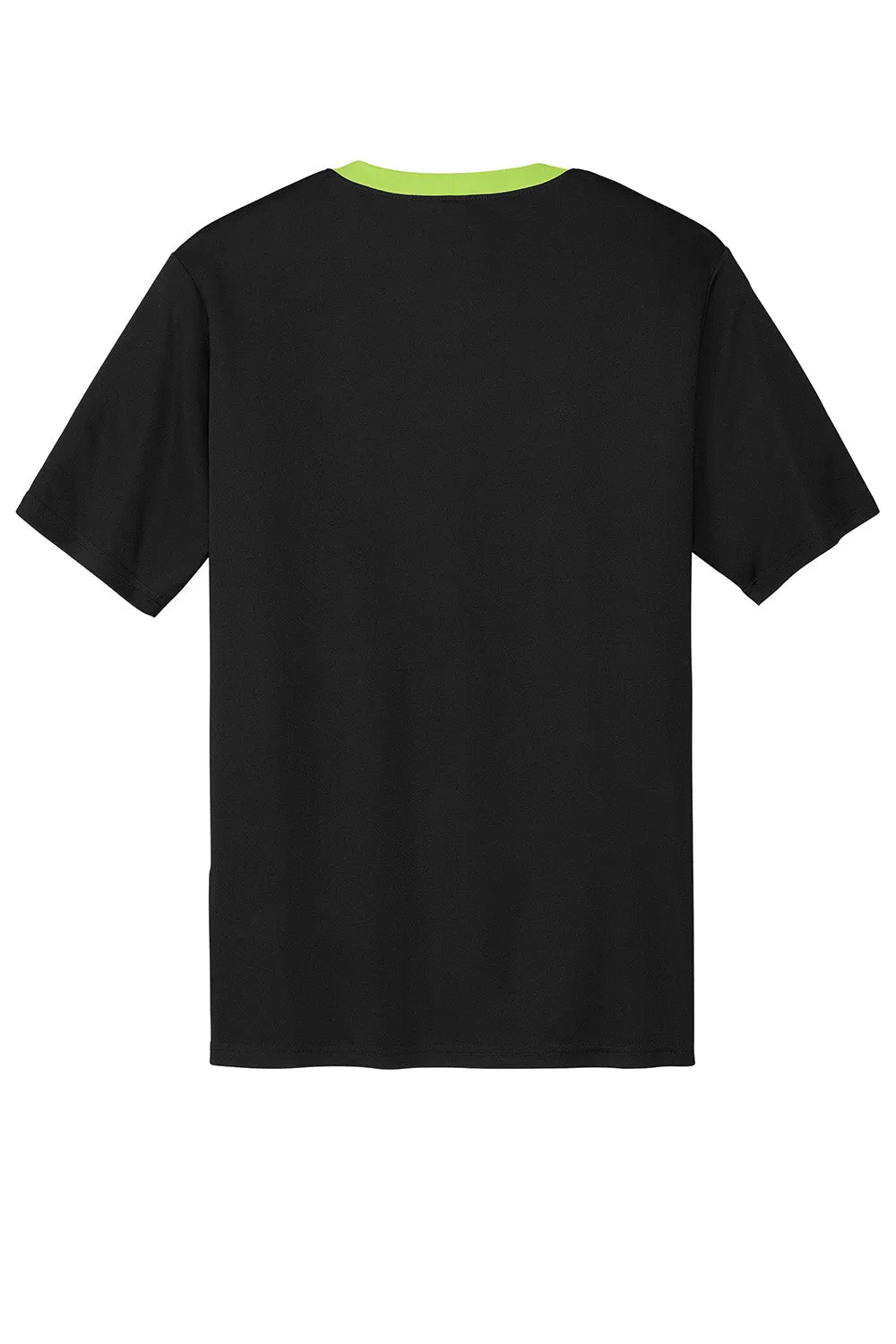 Sport-Tek Mens Moisture Wicking Competitor United Short Sleeve Crewneck T-Shirt - Black/Lime Shock Green