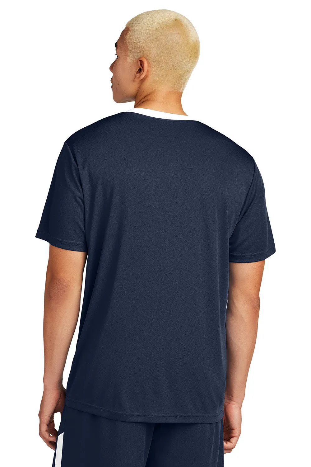 Sport-Tek Mens Moisture Wicking Competitor United Short Sleeve Crewneck T-Shirt - True Navy Blue/White