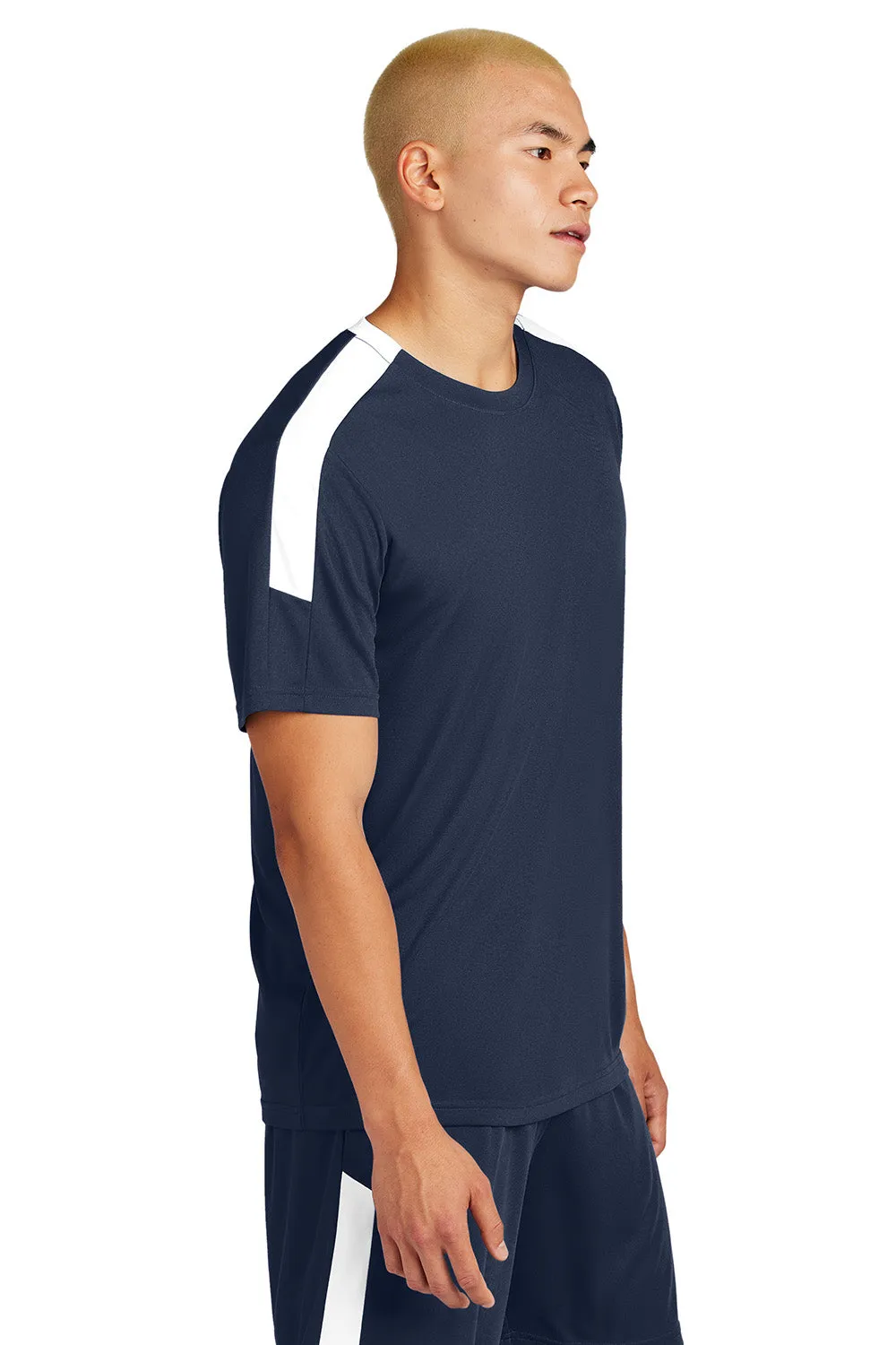 Sport-Tek Mens Moisture Wicking Competitor United Short Sleeve Crewneck T-Shirt - True Navy Blue/White