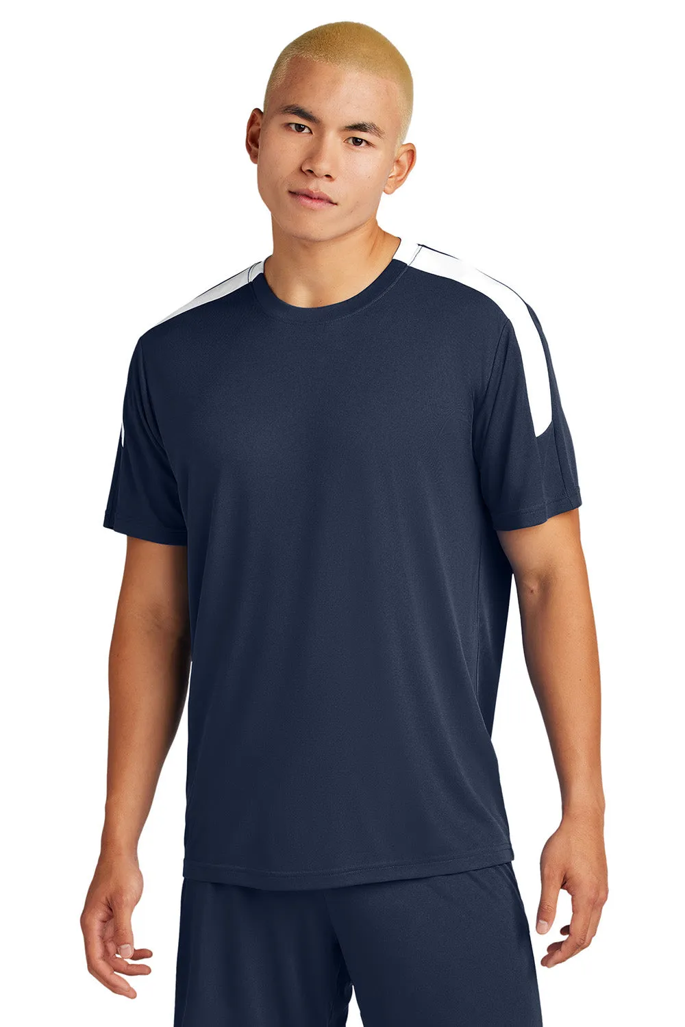 Sport-Tek Mens Moisture Wicking Competitor United Short Sleeve Crewneck T-Shirt - True Navy Blue/White