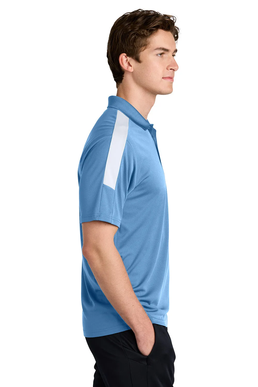 Sport-Tek Mens Moisture Wicking Competitor United Short Sleeve Polo Shirt - Carolina Blue/White