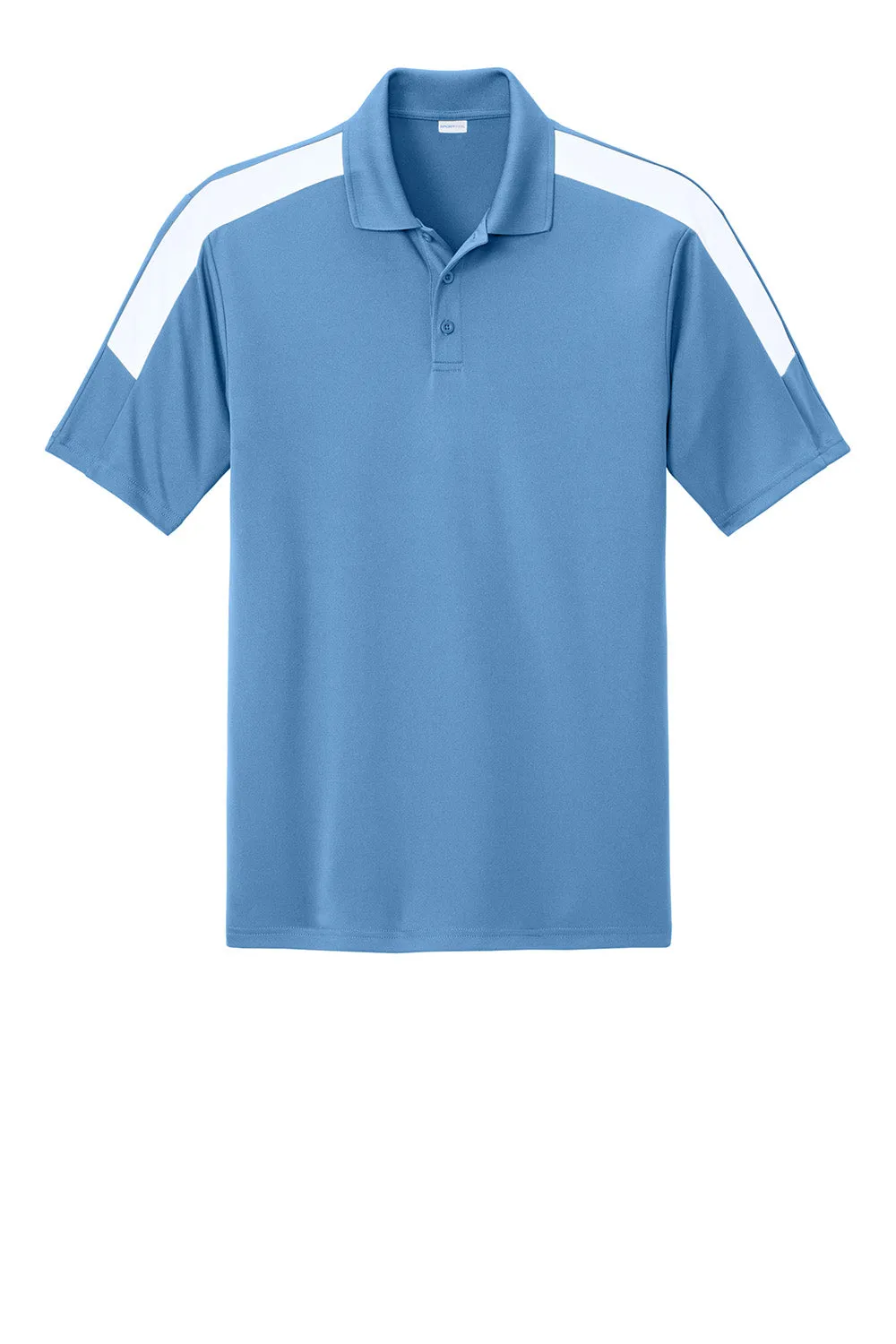 Sport-Tek Mens Moisture Wicking Competitor United Short Sleeve Polo Shirt - Carolina Blue/White