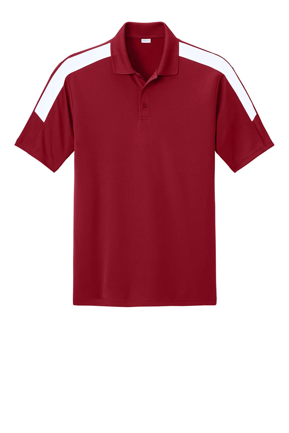 Sport-Tek Mens Moisture Wicking Competitor United Short Sleeve Polo Shirt - Deep Red/White