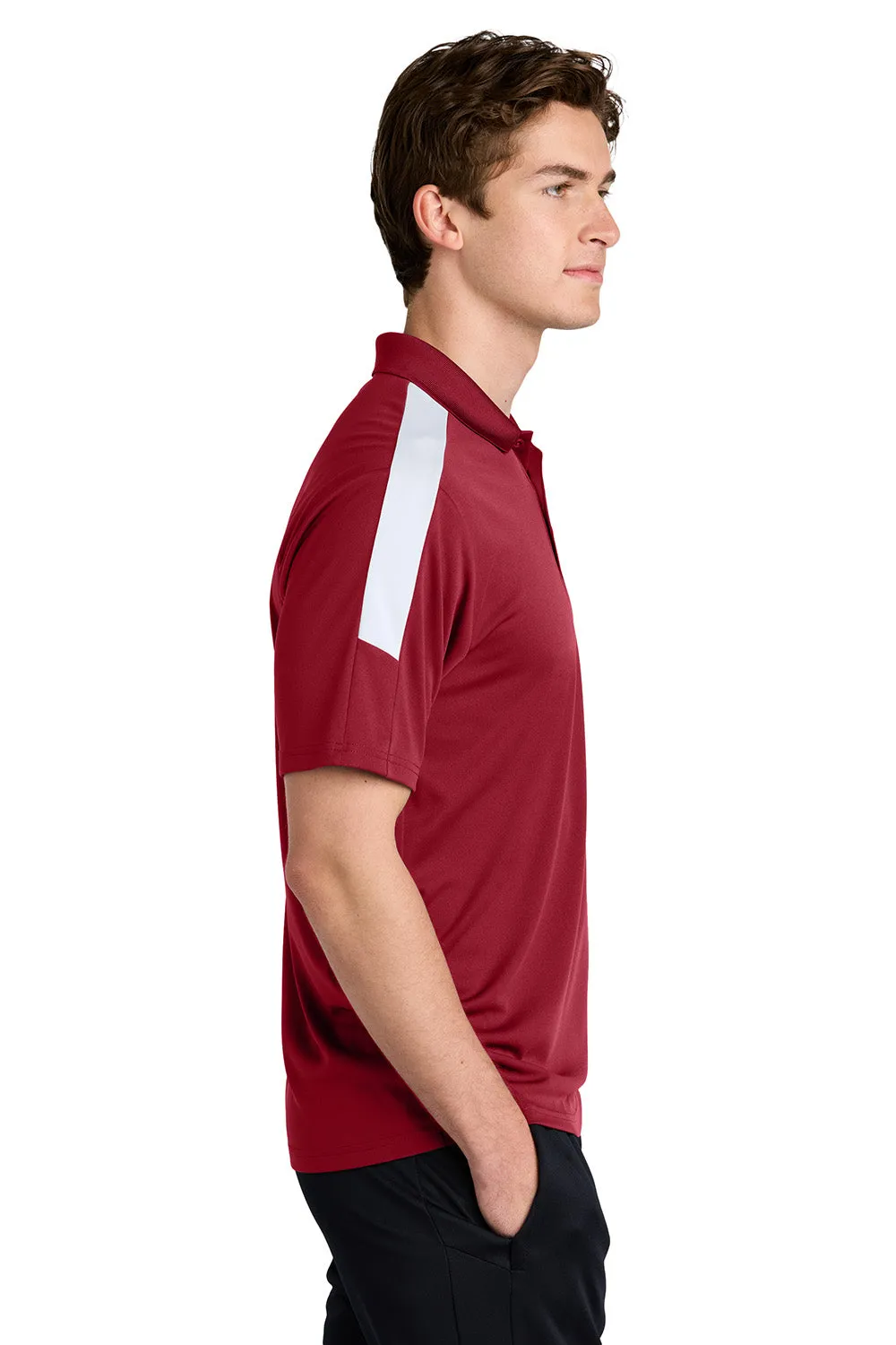 Sport-Tek Mens Moisture Wicking Competitor United Short Sleeve Polo Shirt - Deep Red/White