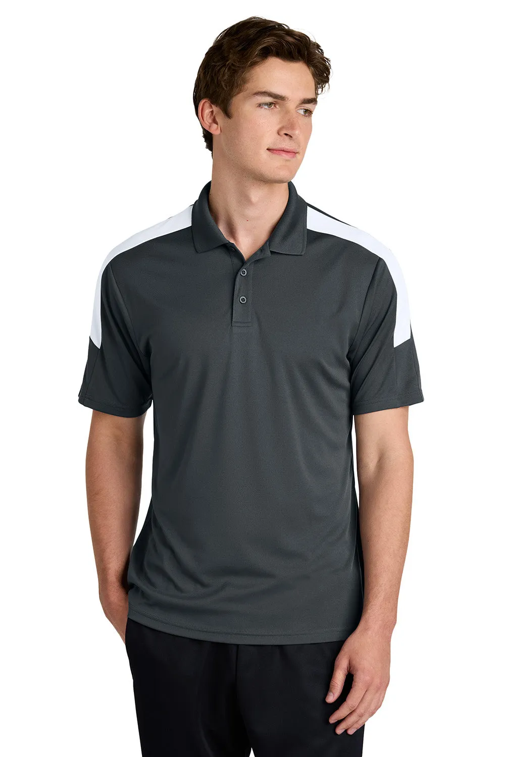Sport-Tek Mens Moisture Wicking Competitor United Short Sleeve Polo Shirt - Iron Grey/White