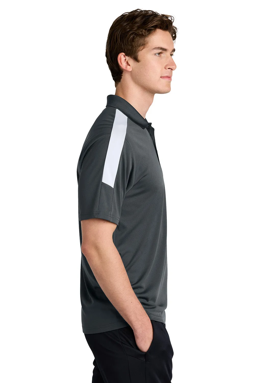 Sport-Tek Mens Moisture Wicking Competitor United Short Sleeve Polo Shirt - Iron Grey/White