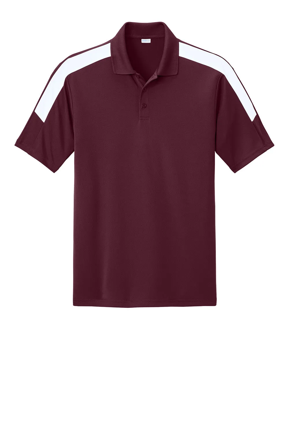 Sport-Tek Mens Moisture Wicking Competitor United Short Sleeve Polo Shirt - Maroon/White