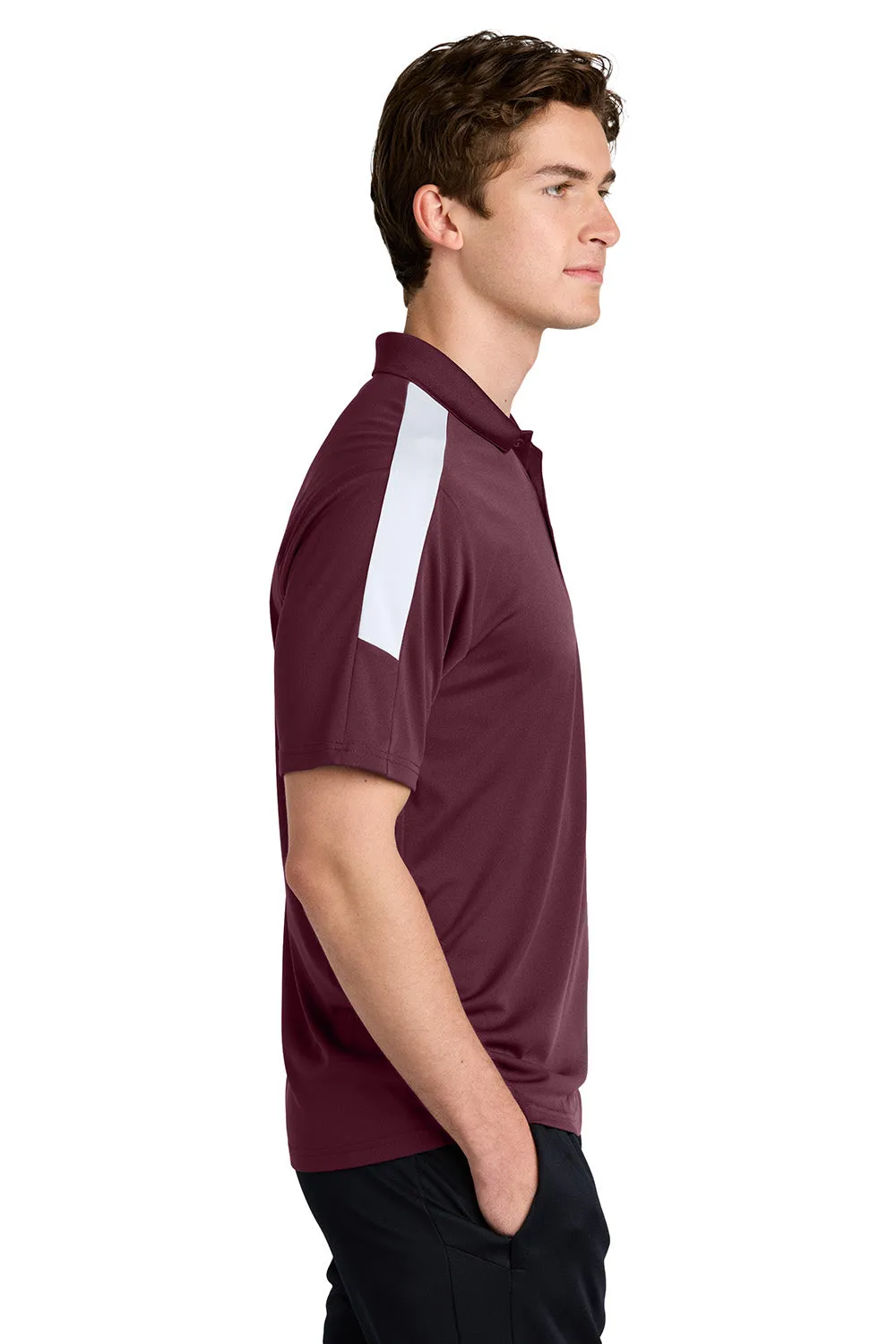 Sport-Tek Mens Moisture Wicking Competitor United Short Sleeve Polo Shirt - Maroon/White
