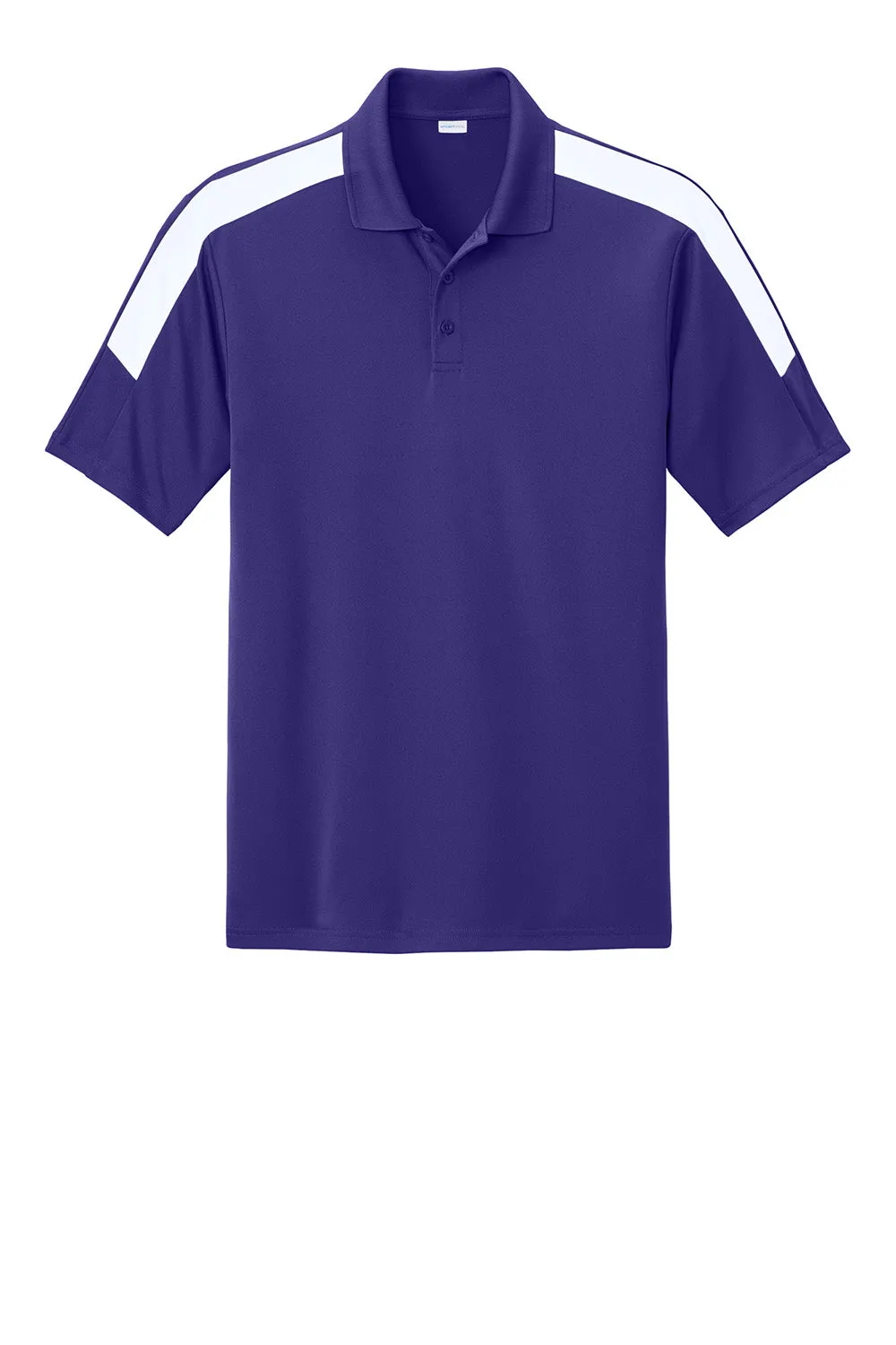 Sport-Tek Mens Moisture Wicking Competitor United Short Sleeve Polo Shirt - Purple/White
