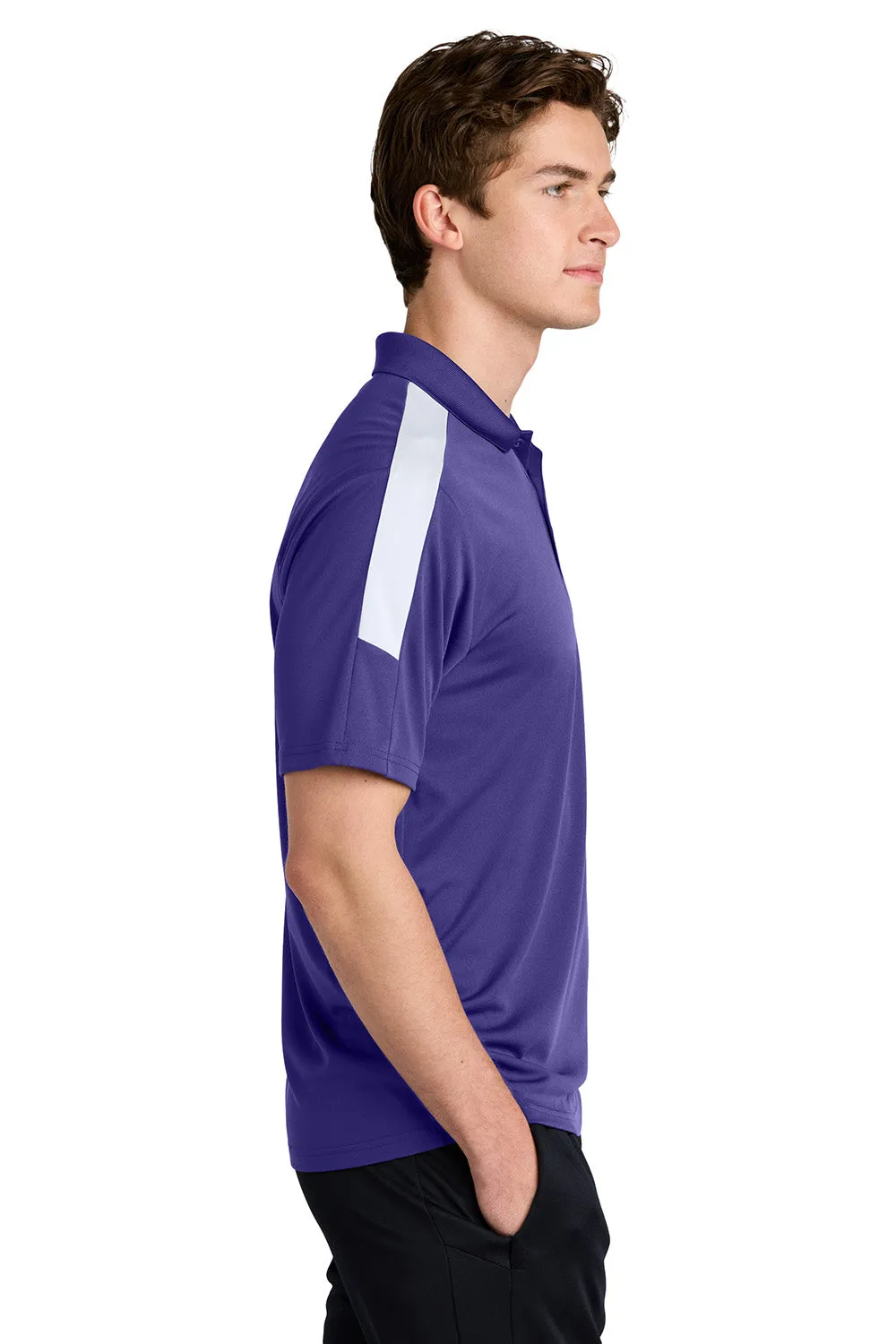Sport-Tek Mens Moisture Wicking Competitor United Short Sleeve Polo Shirt - Purple/White