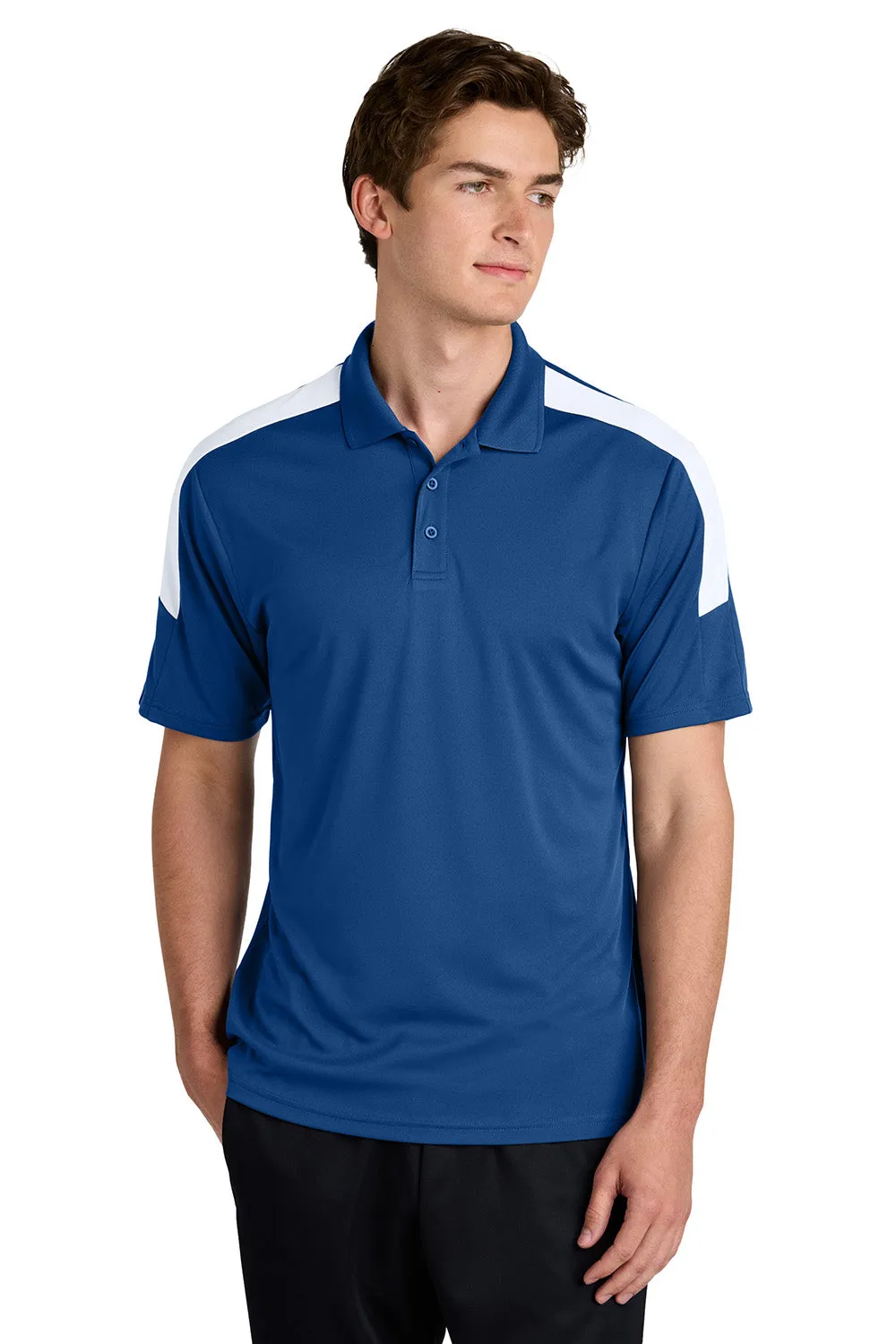 Sport-Tek Mens Moisture Wicking Competitor United Short Sleeve Polo Shirt - Royal Blue/White - Closeout