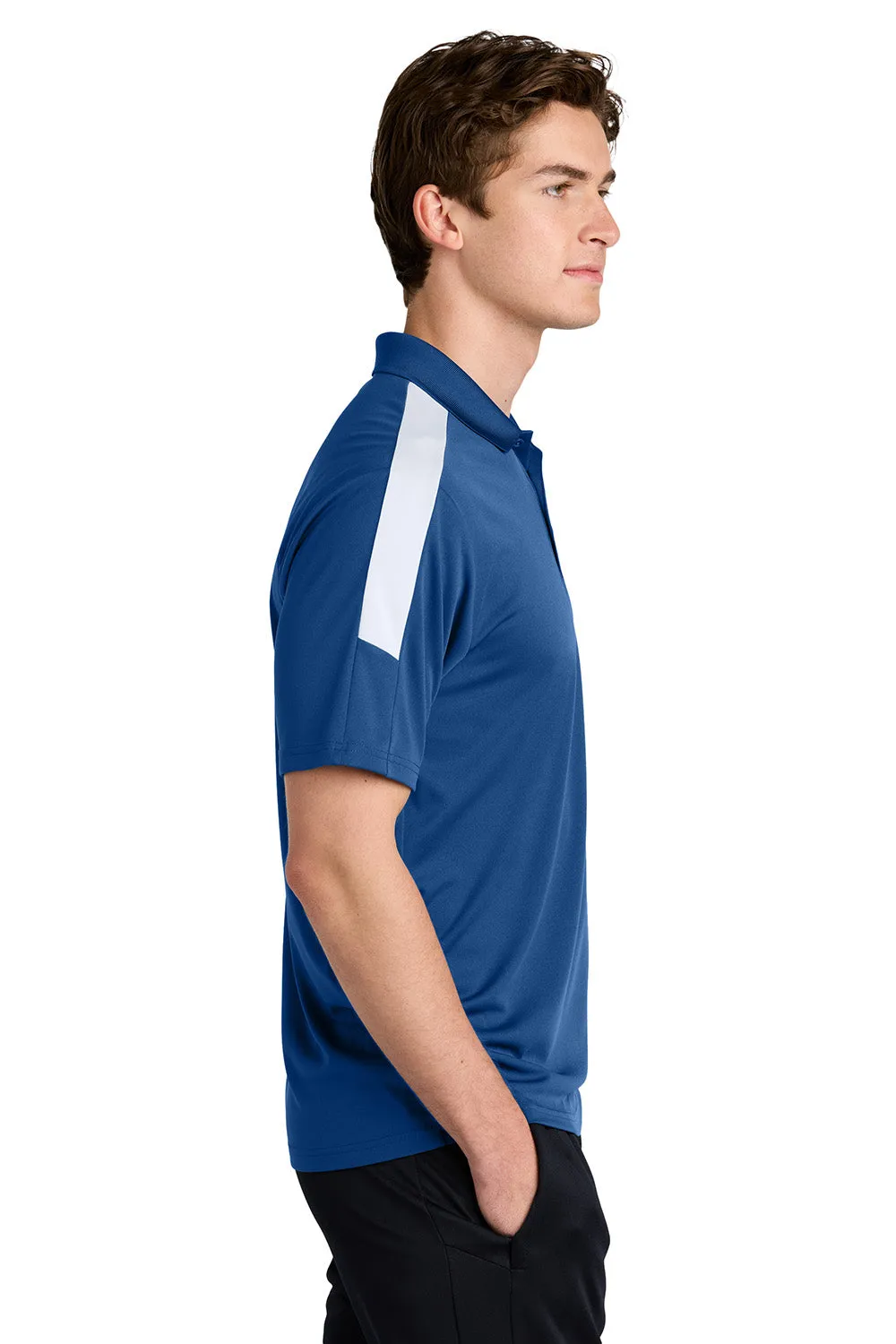 Sport-Tek Mens Moisture Wicking Competitor United Short Sleeve Polo Shirt - Royal Blue/White - Closeout