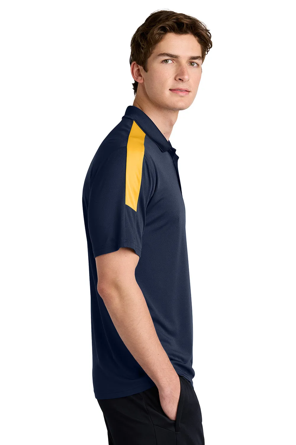 Sport-Tek Mens Moisture Wicking Competitor United Short Sleeve Polo Shirt - True Navy Blue/Gold