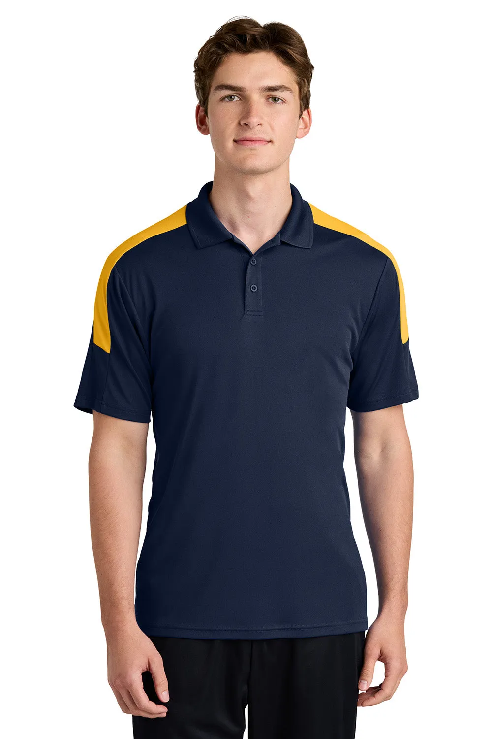 Sport-Tek Mens Moisture Wicking Competitor United Short Sleeve Polo Shirt - True Navy Blue/Gold