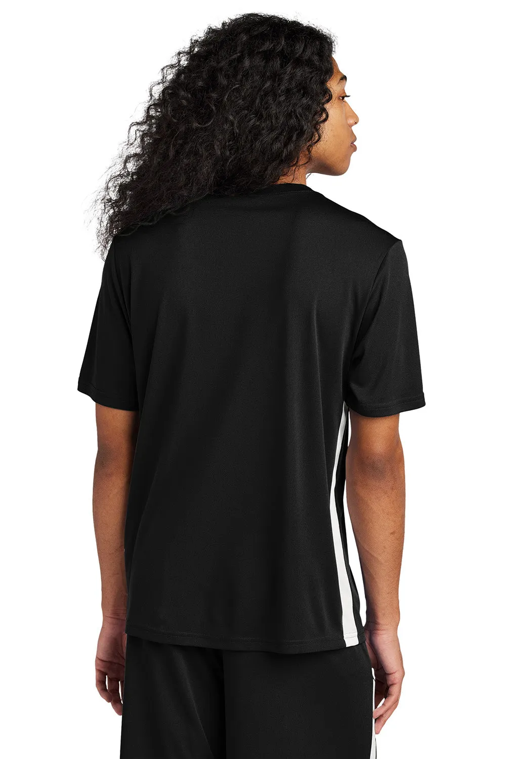Sport-Tek Mens Moisture Wicking Competitor United Short Sleeve V-Neck T-Shirt - Black/White