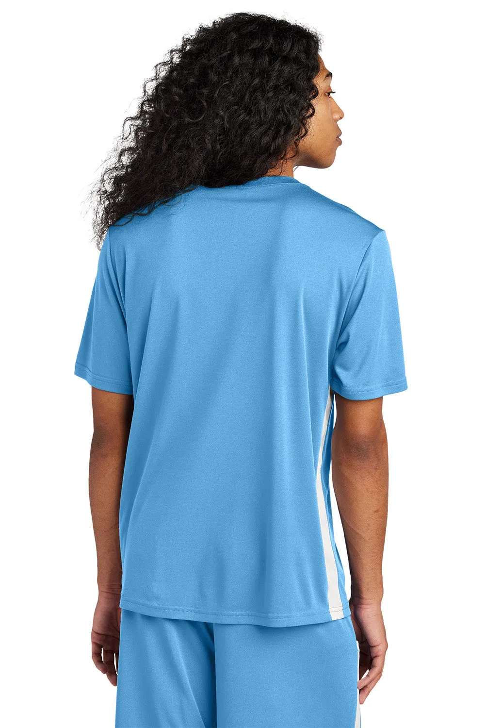 Sport-Tek Mens Moisture Wicking Competitor United Short Sleeve V-Neck T-Shirt - Carolina Blue/White