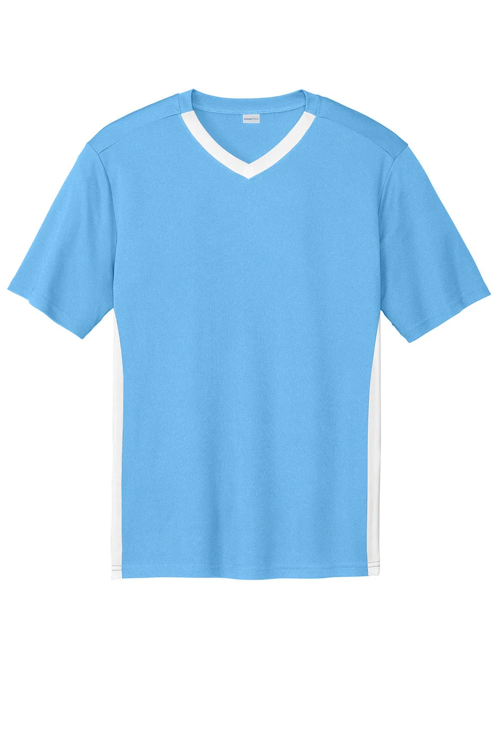Sport-Tek Mens Moisture Wicking Competitor United Short Sleeve V-Neck T-Shirt - Carolina Blue/White