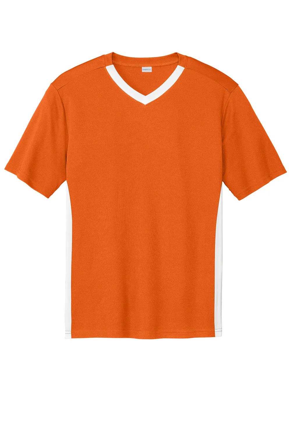 Sport-Tek Mens Moisture Wicking Competitor United Short Sleeve V-Neck T-Shirt - Deep Orange/White