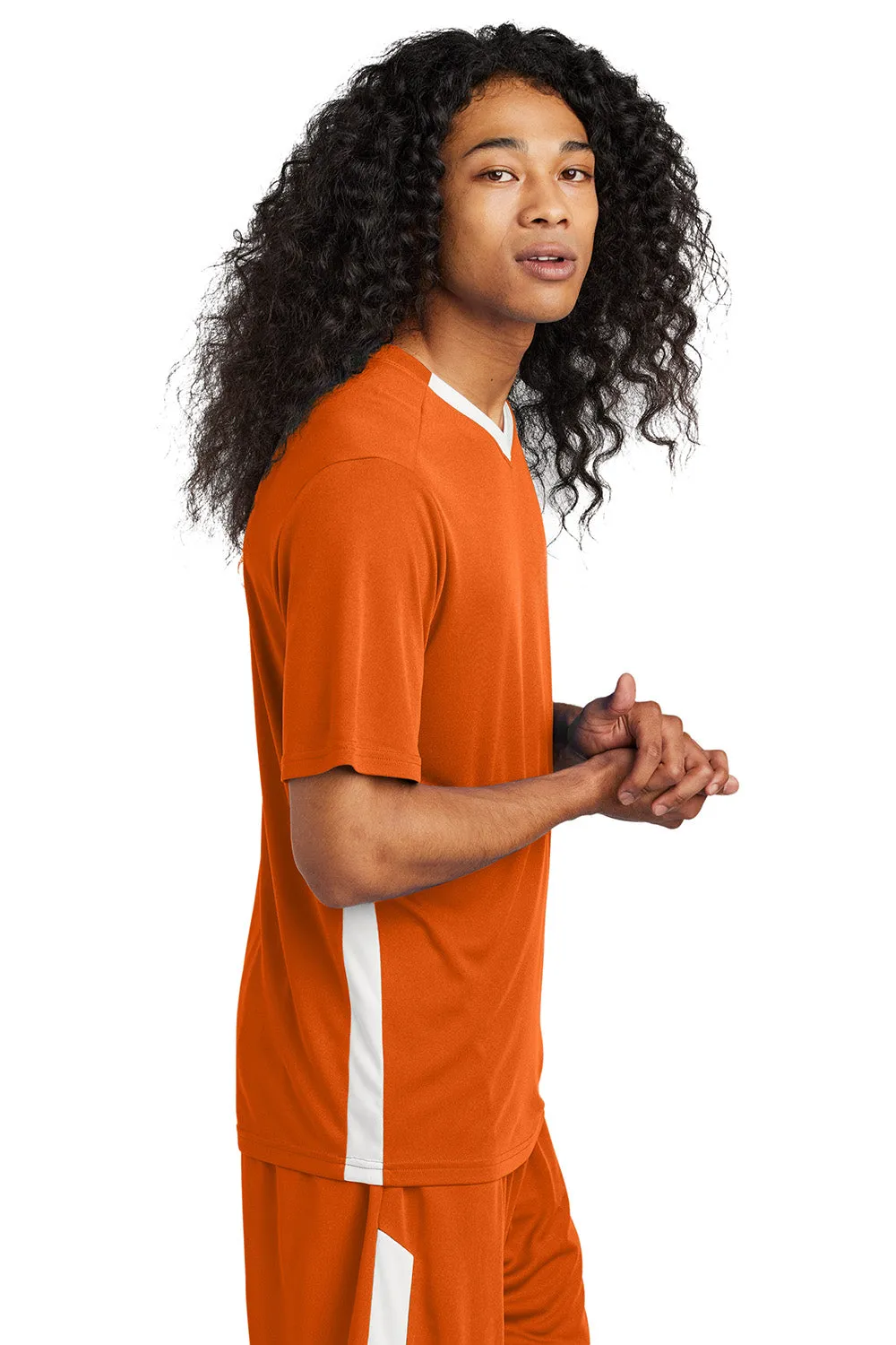 Sport-Tek Mens Moisture Wicking Competitor United Short Sleeve V-Neck T-Shirt - Deep Orange/White