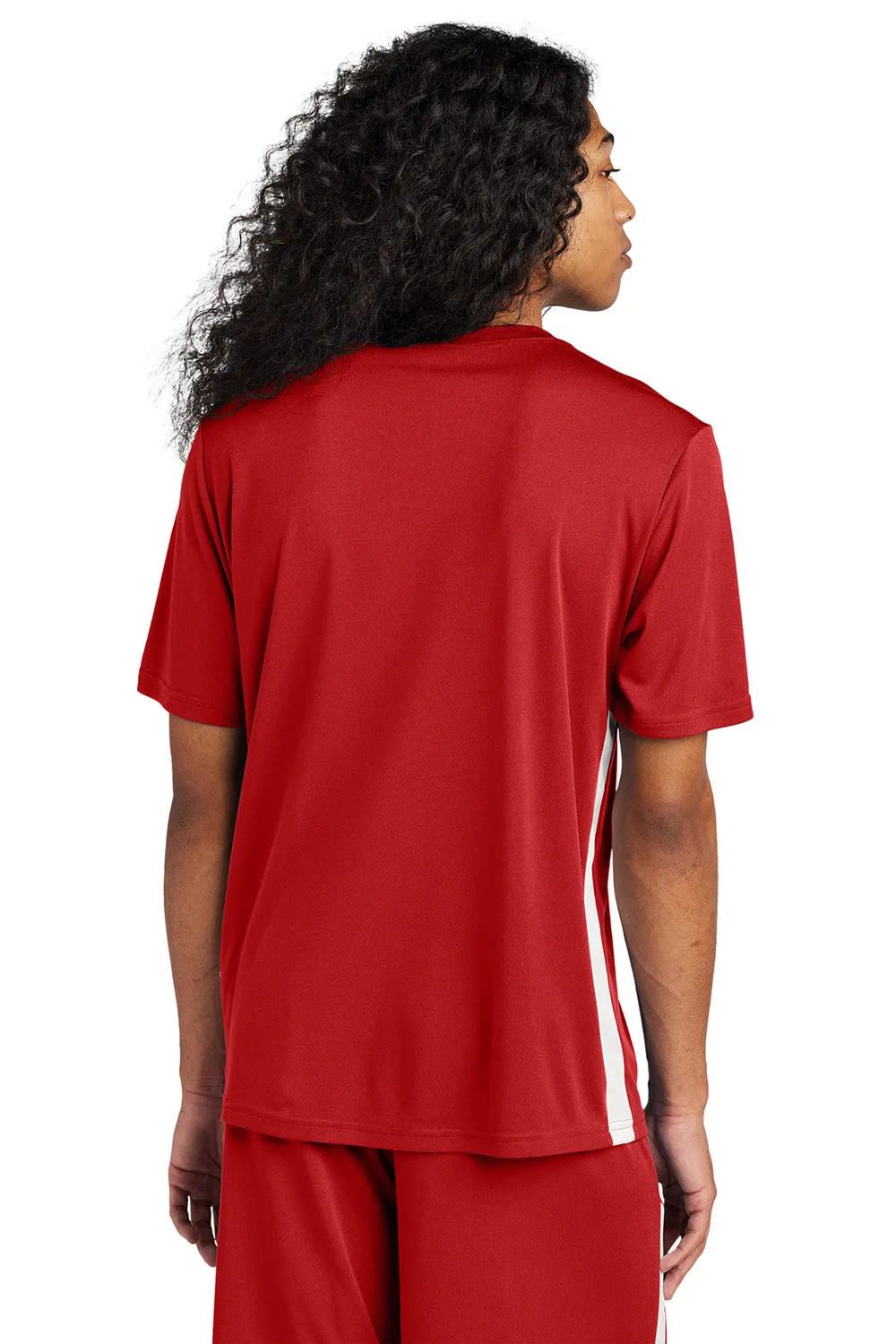 Sport-Tek Mens Moisture Wicking Competitor United Short Sleeve V-Neck T-Shirt - Deep Red/White