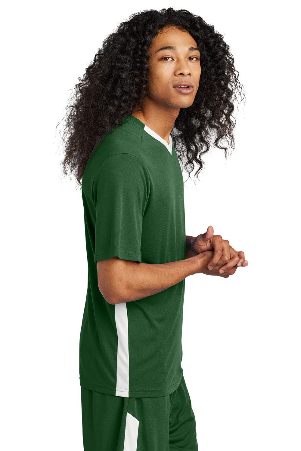 Sport-Tek Mens Moisture Wicking Competitor United Short Sleeve V-Neck T-Shirt - Forest Green/White