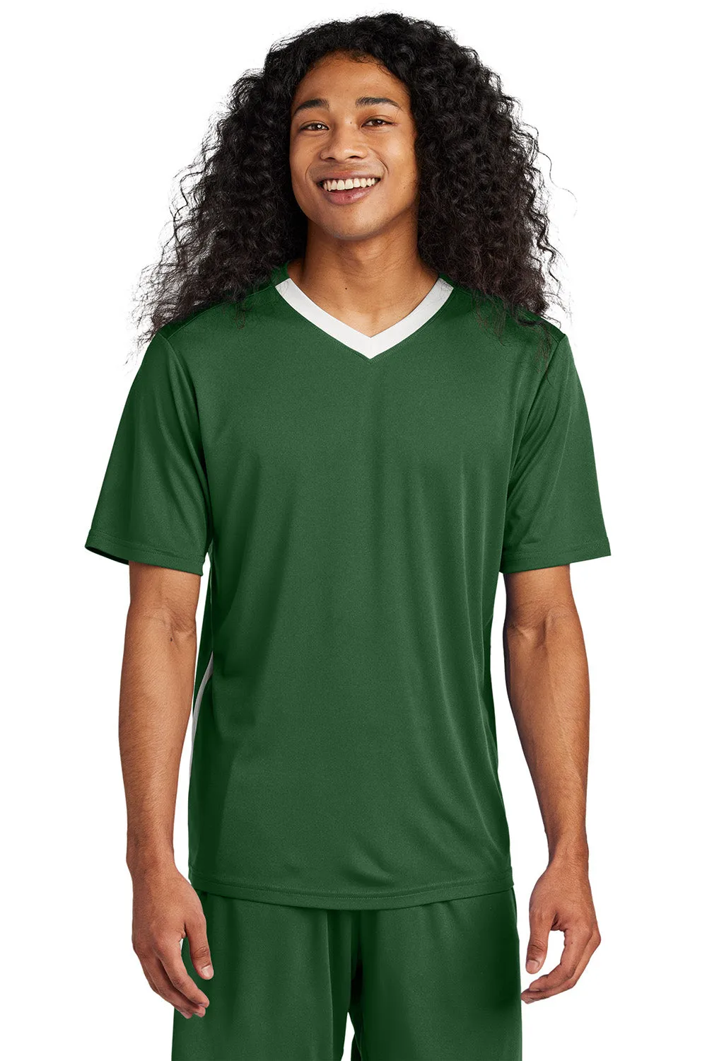 Sport-Tek Mens Moisture Wicking Competitor United Short Sleeve V-Neck T-Shirt - Forest Green/White
