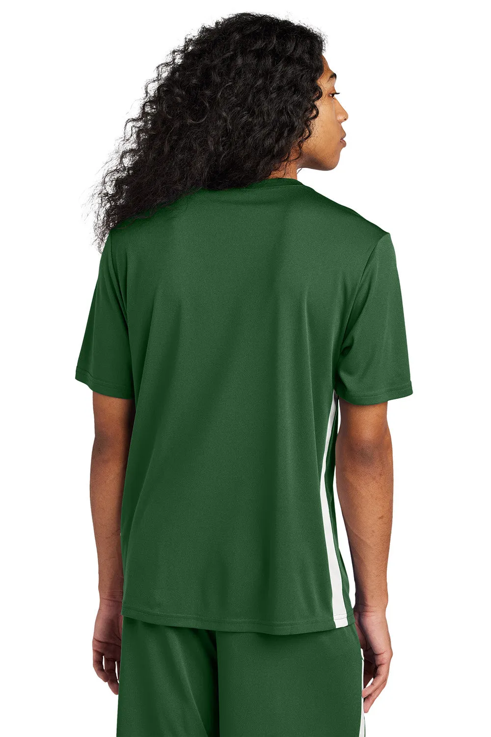 Sport-Tek Mens Moisture Wicking Competitor United Short Sleeve V-Neck T-Shirt - Forest Green/White