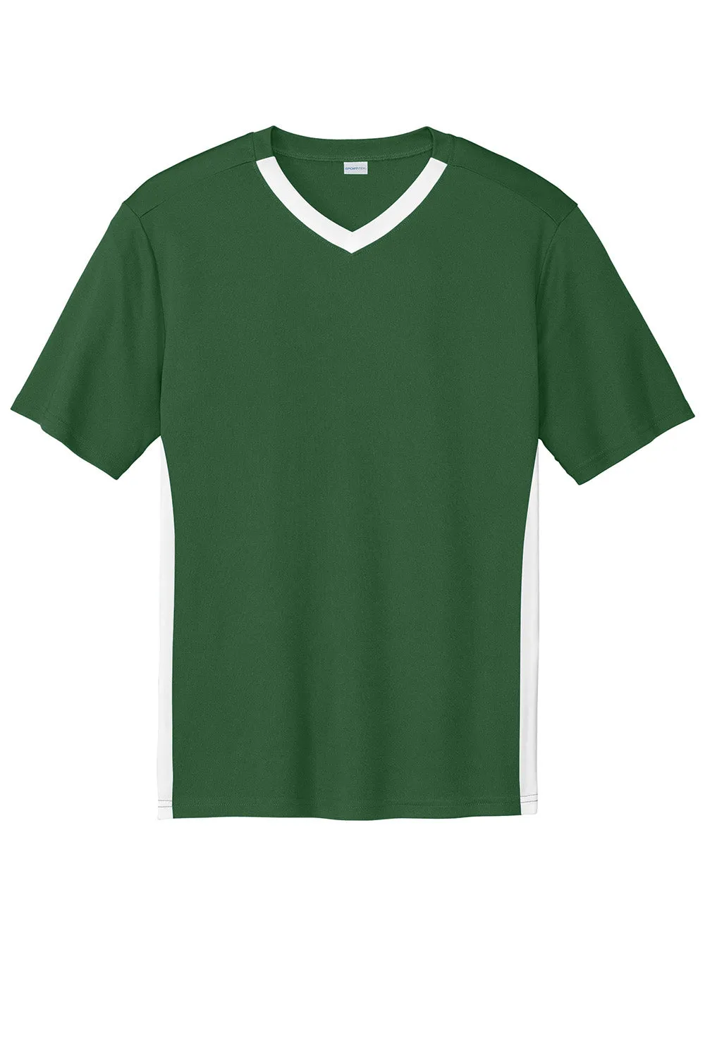 Sport-Tek Mens Moisture Wicking Competitor United Short Sleeve V-Neck T-Shirt - Forest Green/White