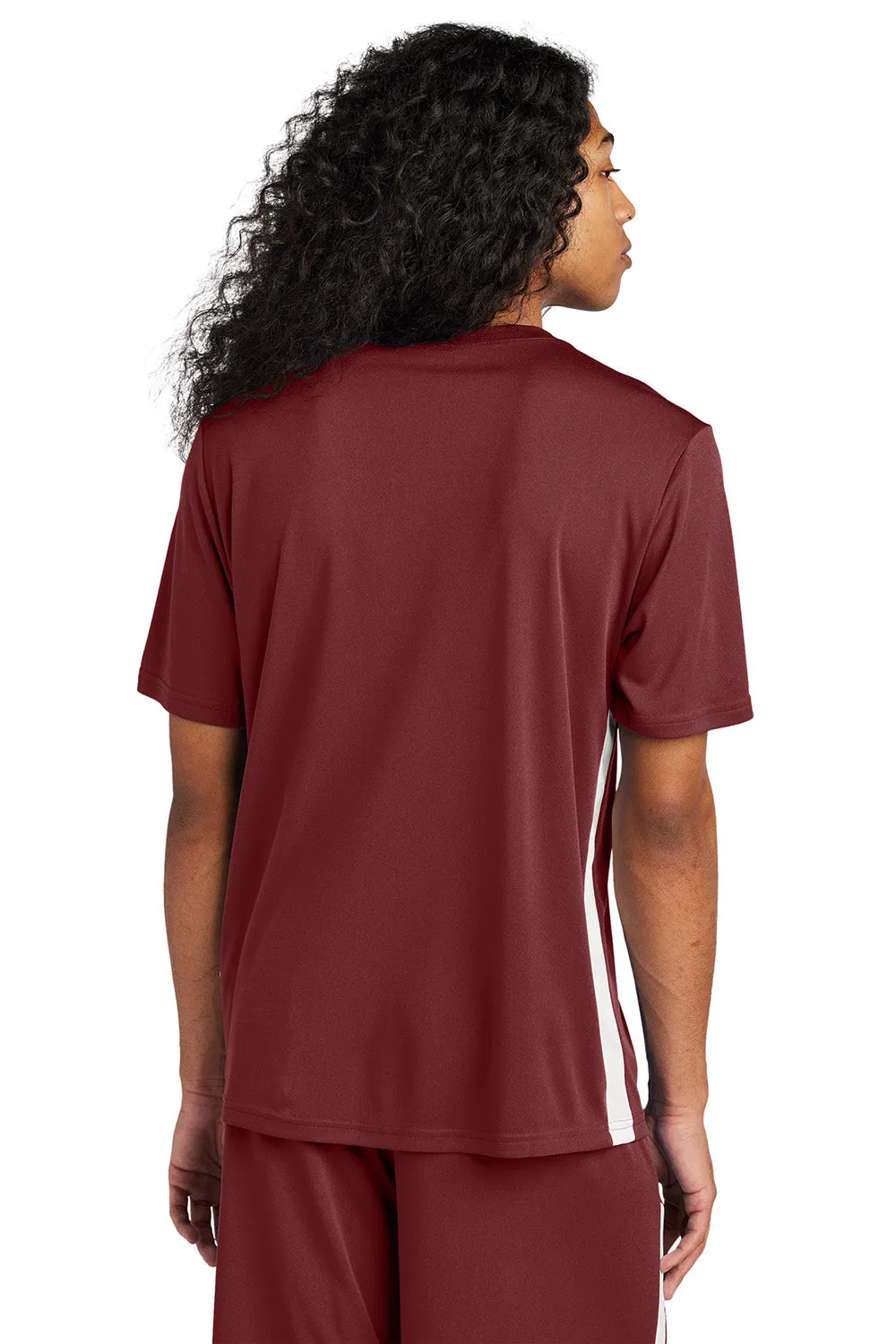 Sport-Tek Mens Moisture Wicking Competitor United Short Sleeve V-Neck T-Shirt - Maroon/White