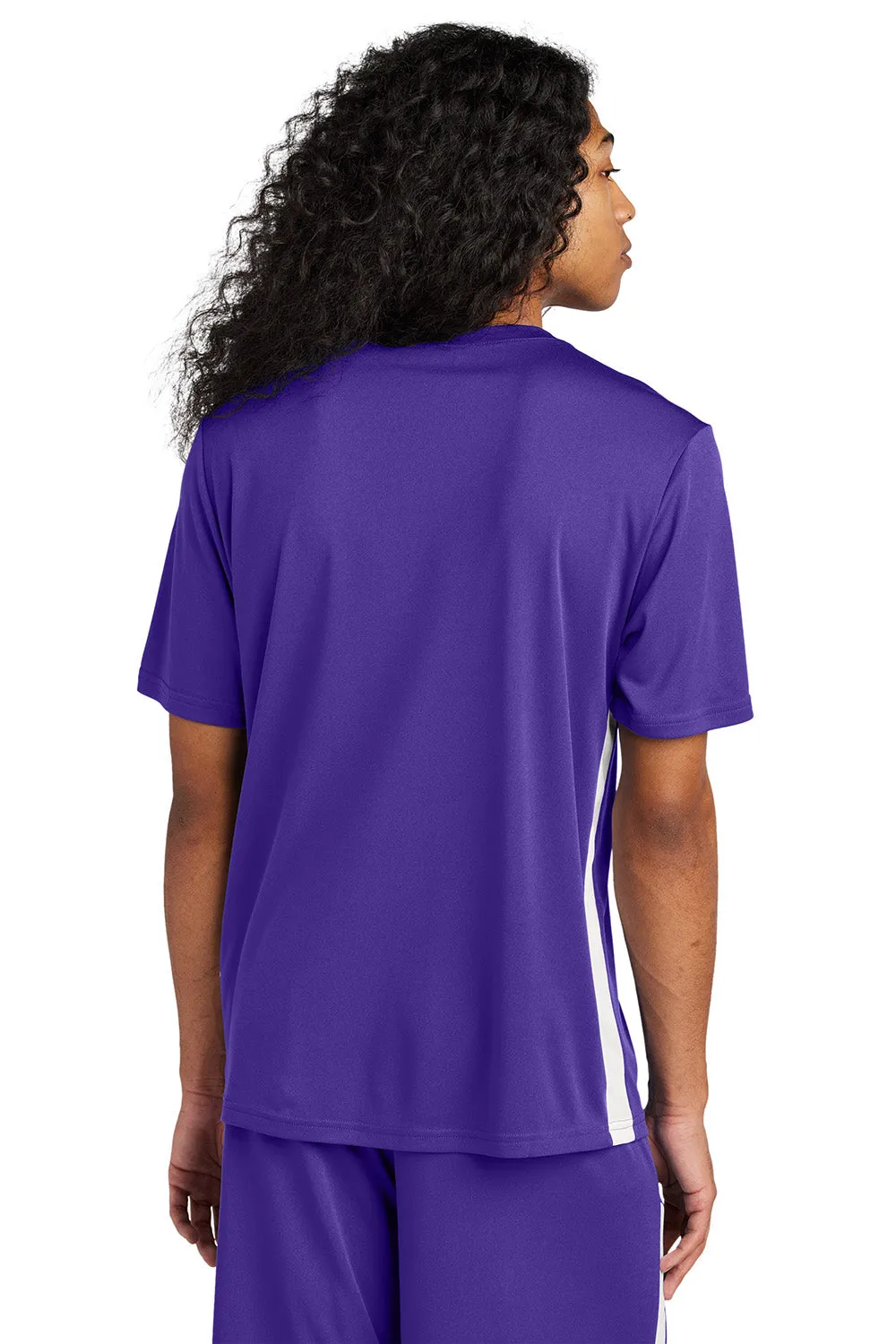 Sport-Tek Mens Moisture Wicking Competitor United Short Sleeve V-Neck T-Shirt - Purple/White