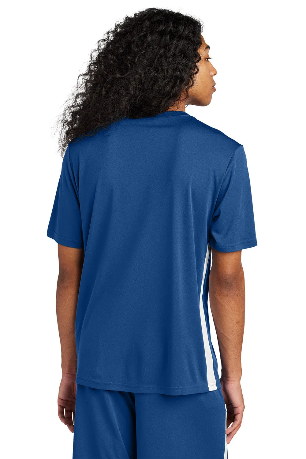 Sport-Tek Mens Moisture Wicking Competitor United Short Sleeve V-Neck T-Shirt - Royal Blue/White - Closeout
