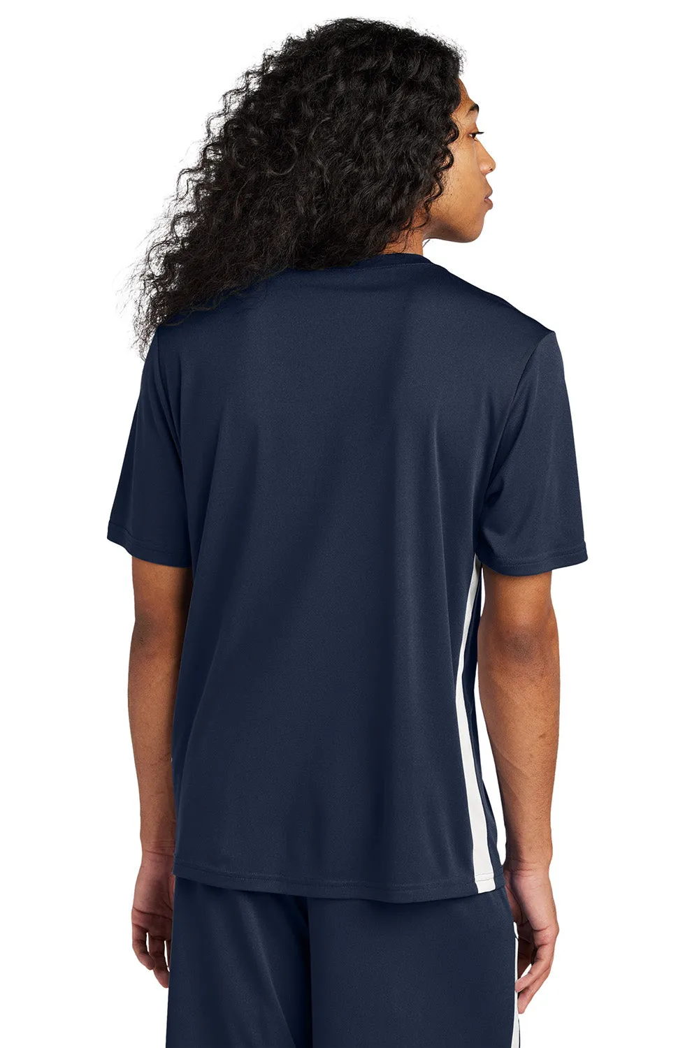 Sport-Tek Mens Moisture Wicking Competitor United Short Sleeve V-Neck T-Shirt - True Navy Blue/White
