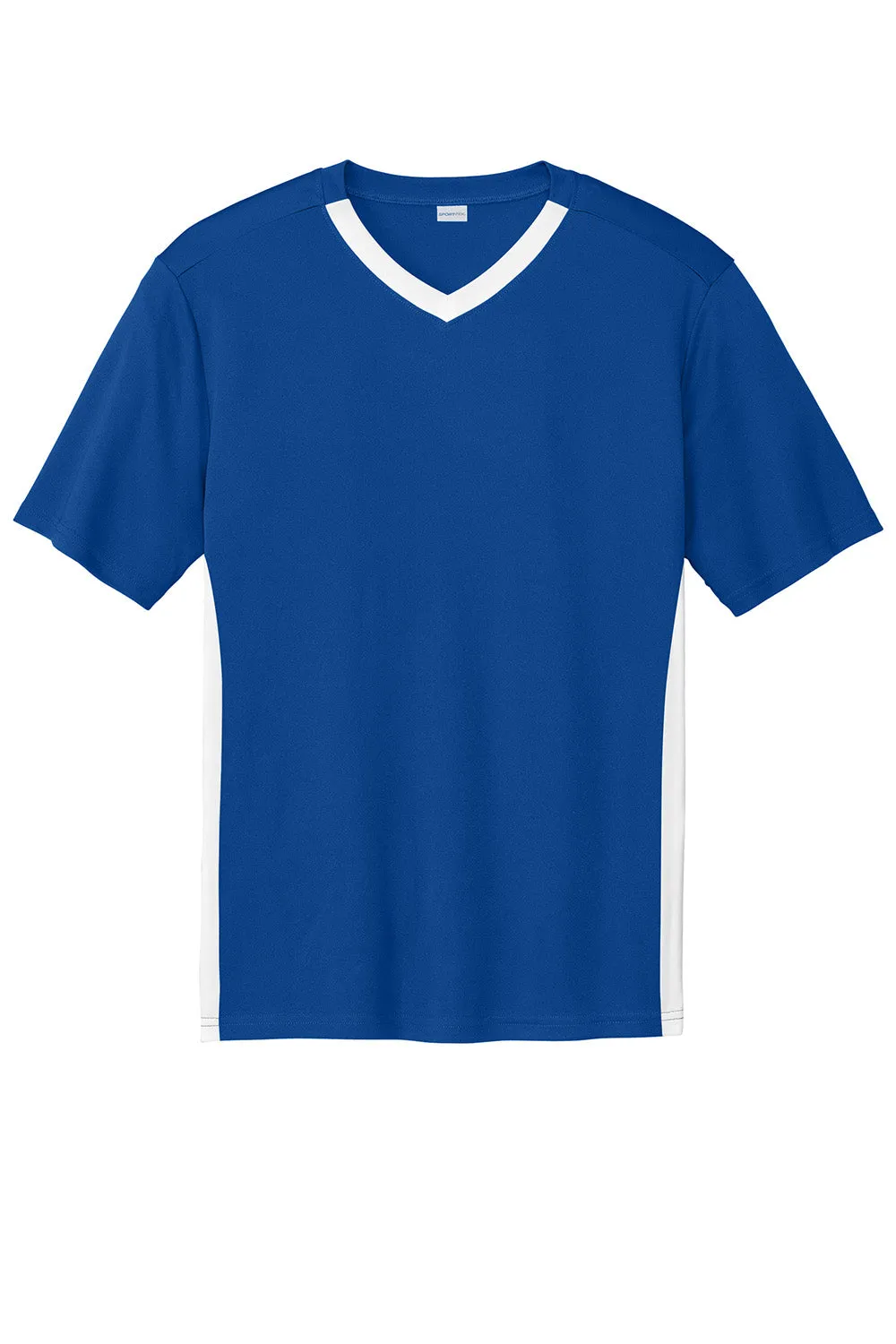 Sport-Tek Mens Moisture Wicking Competitor United Short Sleeve V-Neck T-Shirt - True Royal Blue/White